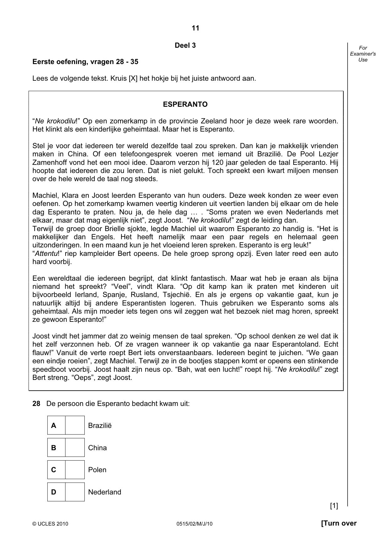 Cambridge IGCSE Dutch - Foreign Language 0515 2010 May/June Paper 2 · Variant 1 question paper, page 11 of 20