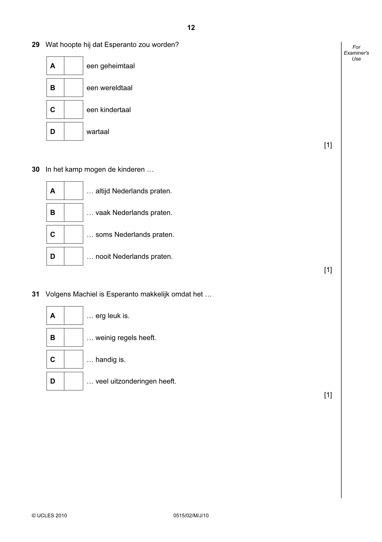 Cambridge IGCSE Dutch - Foreign Language 0515 2010 May/June Paper 2 · Variant 1 question paper, page 12 of 20