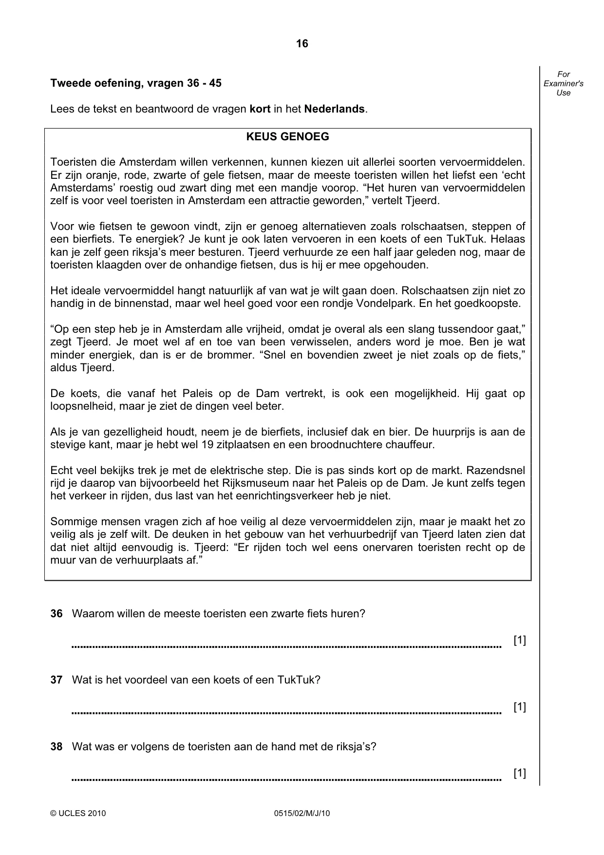 Cambridge IGCSE Dutch - Foreign Language 0515 2010 May/June Paper 2 · Variant 1 question paper, page 16 of 20