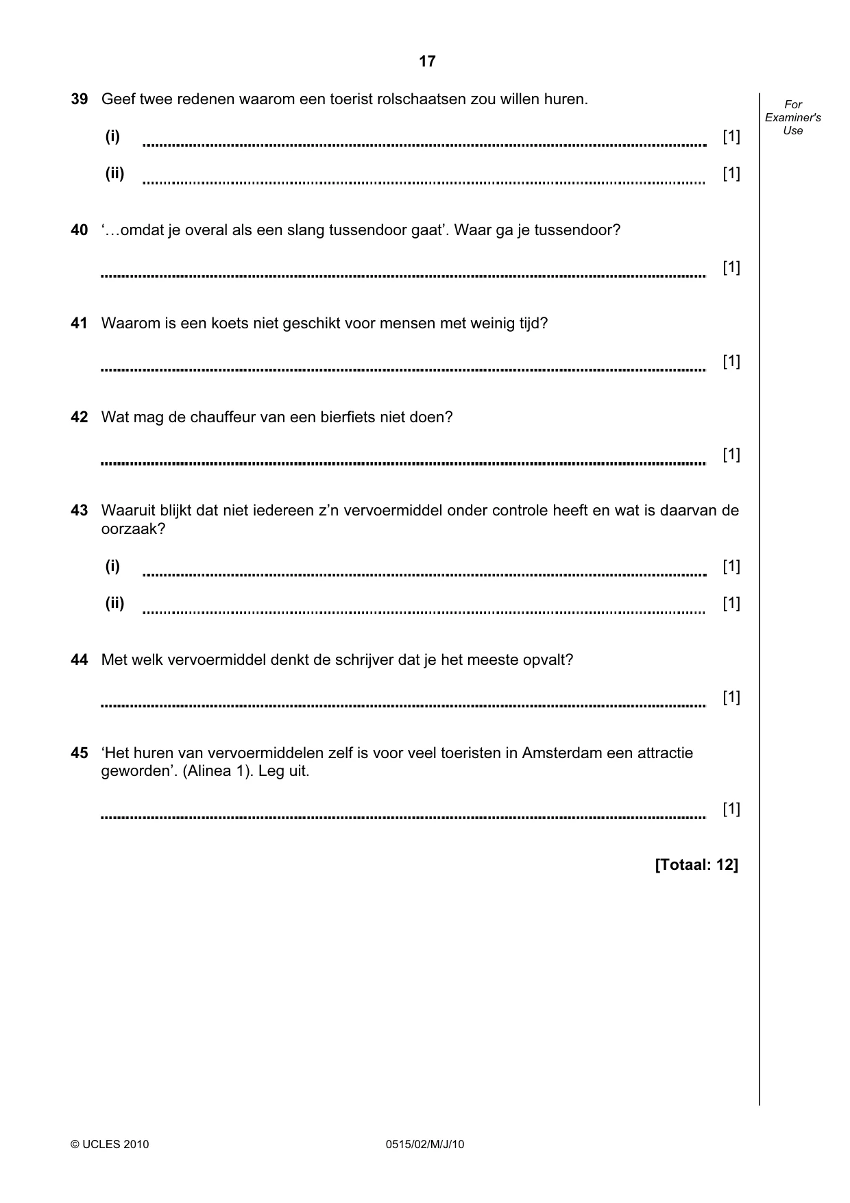 Cambridge IGCSE Dutch - Foreign Language 0515 2010 May/June Paper 2 · Variant 1 question paper, page 17 of 20
