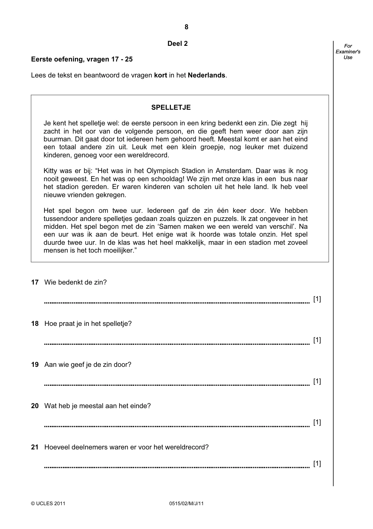 Cambridge IGCSE Dutch - Foreign Language 0515 2011 May/June Paper 2 · Variant 1 question paper, page 8 of 16