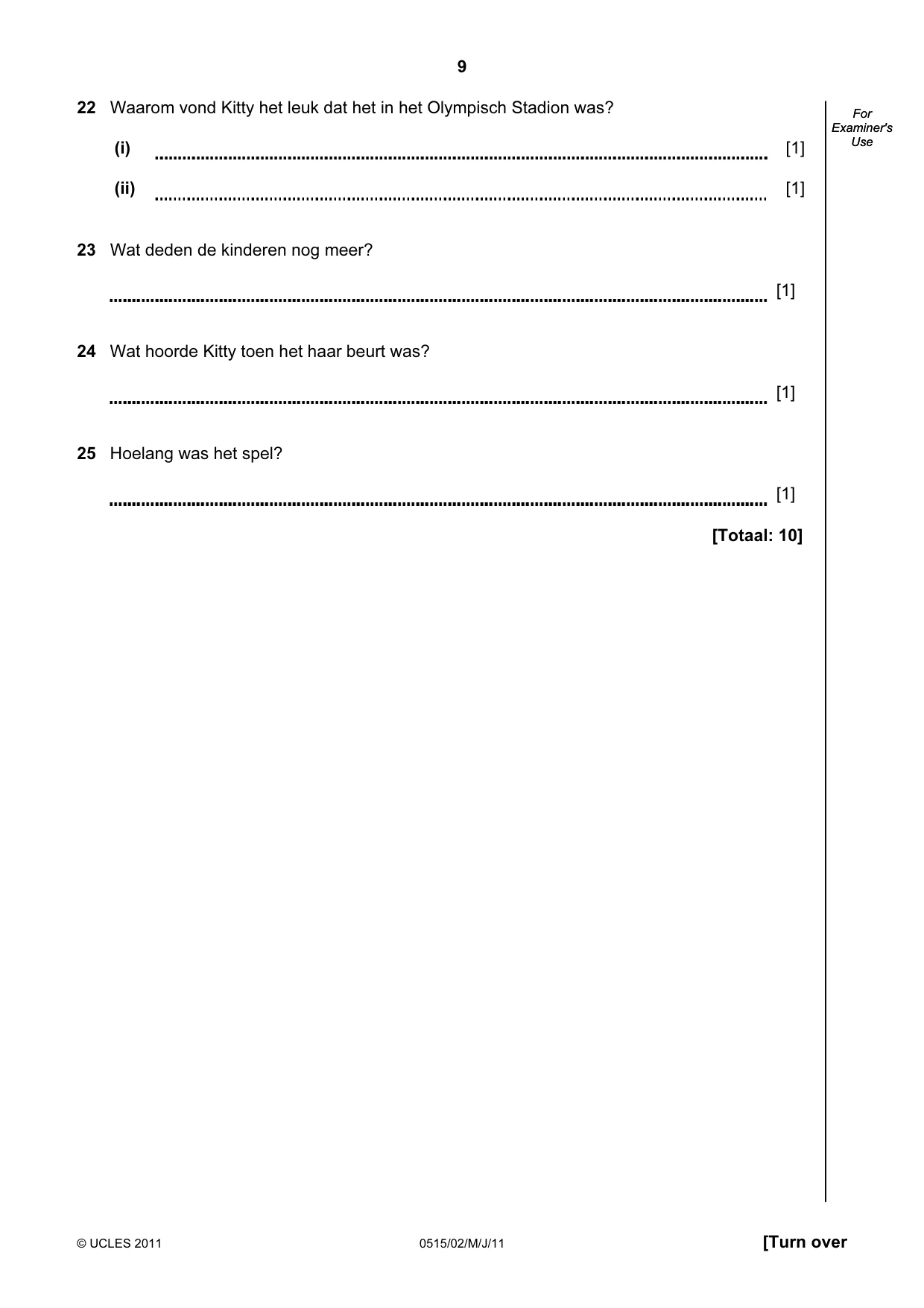 Cambridge IGCSE Dutch - Foreign Language 0515 2011 May/June Paper 2 · Variant 1 question paper, page 9 of 16