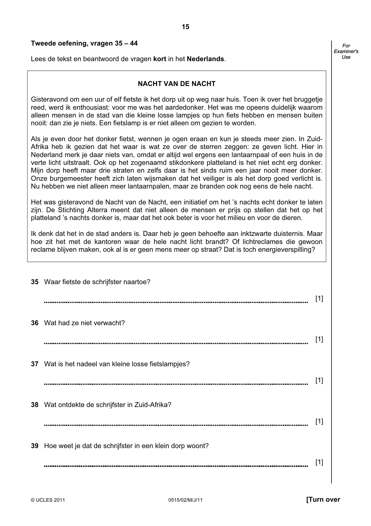 Cambridge IGCSE Dutch - Foreign Language 0515 2011 May/June Paper 2 · Variant 1 question paper, page 15 of 16