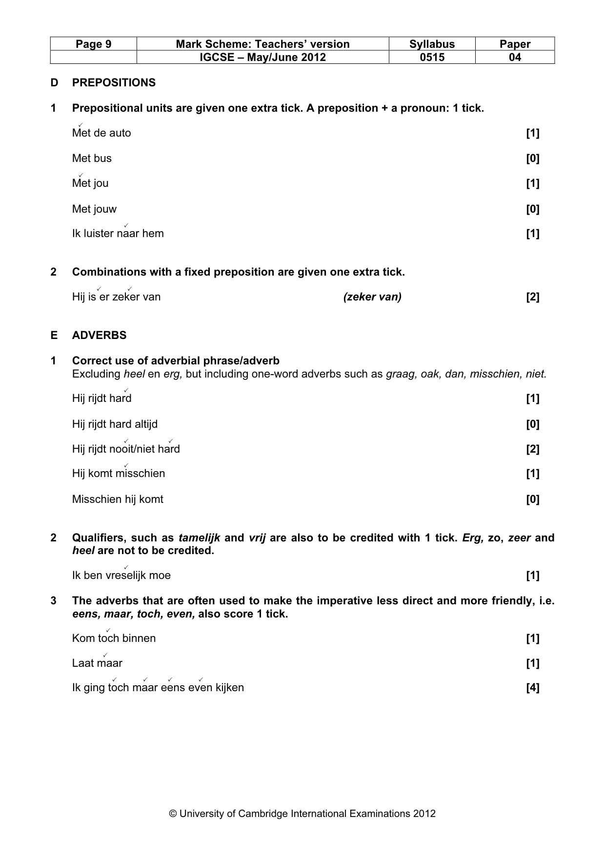 Mark scheme, page 9 of 13