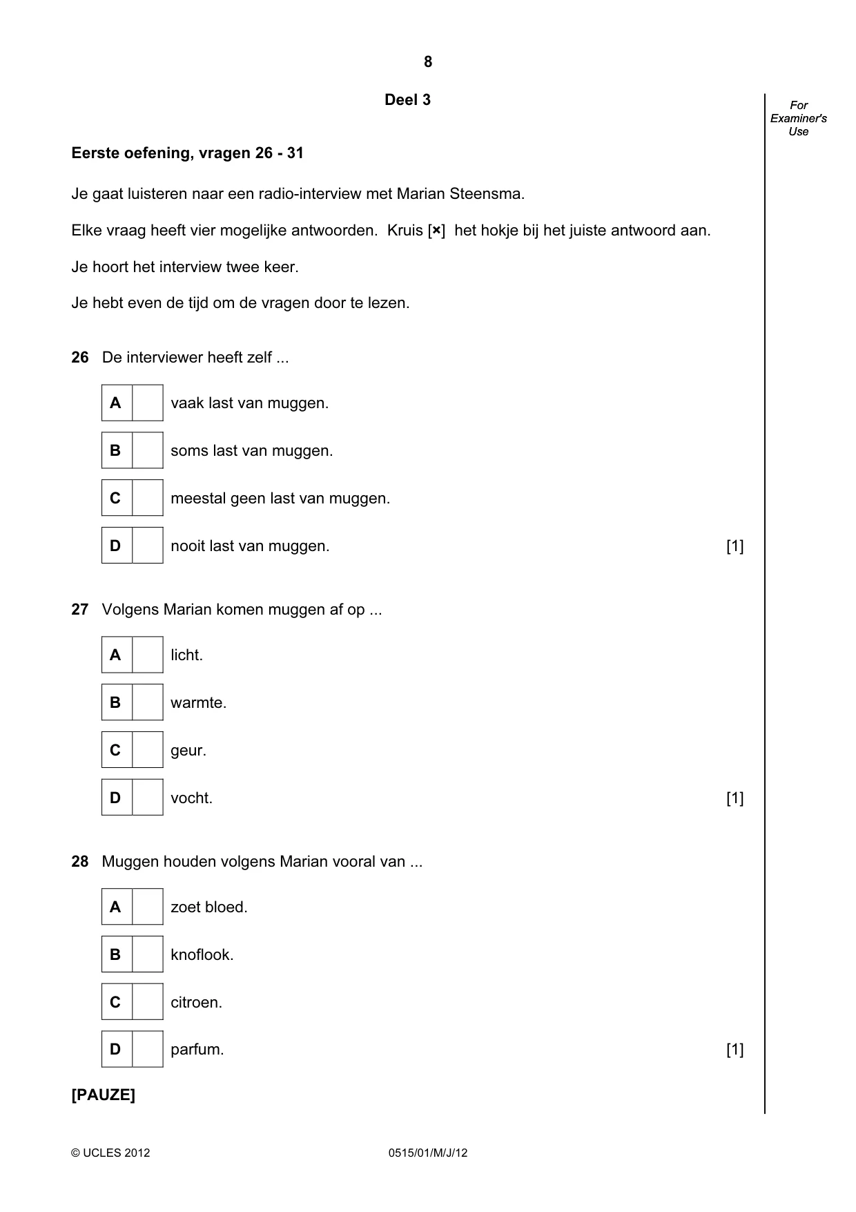 Cambridge IGCSE Dutch - Foreign Language 0515 2012 May/June Paper 1 · Variant 1 question paper, page 8 of 12