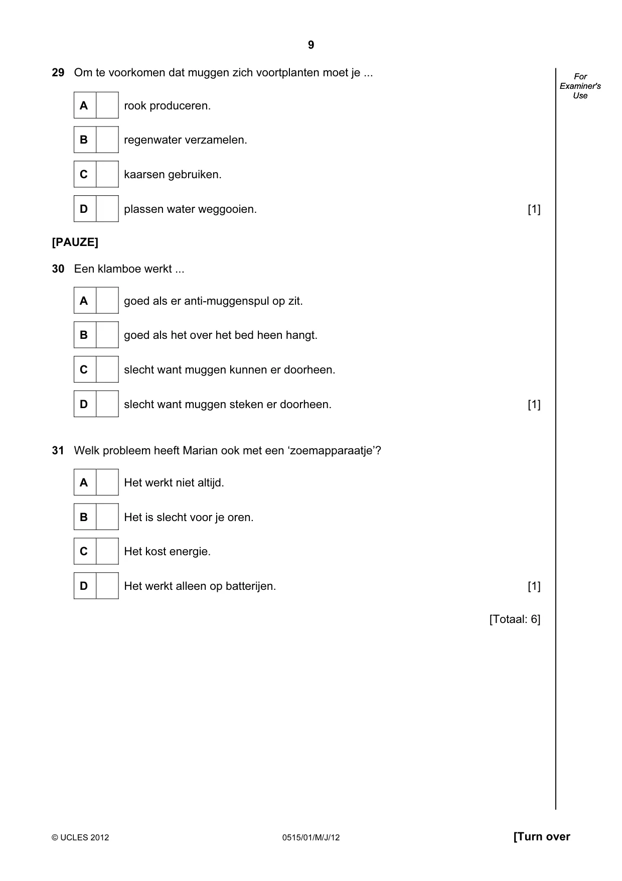 Cambridge IGCSE Dutch - Foreign Language 0515 2012 May/June Paper 1 · Variant 1 question paper, page 9 of 12