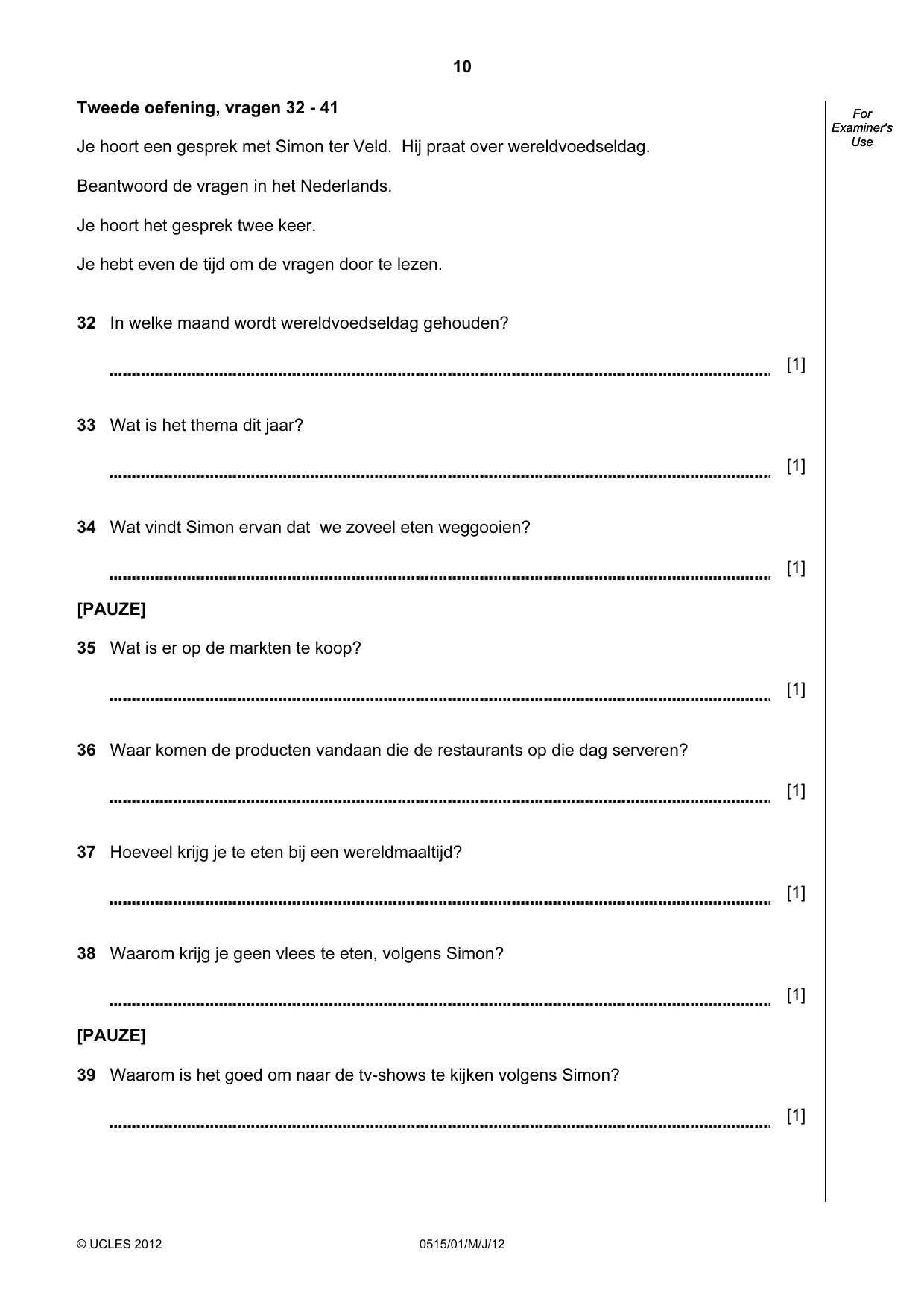 Cambridge IGCSE Dutch - Foreign Language 0515 2012 May/June Paper 1 · Variant 1 question paper, page 10 of 12