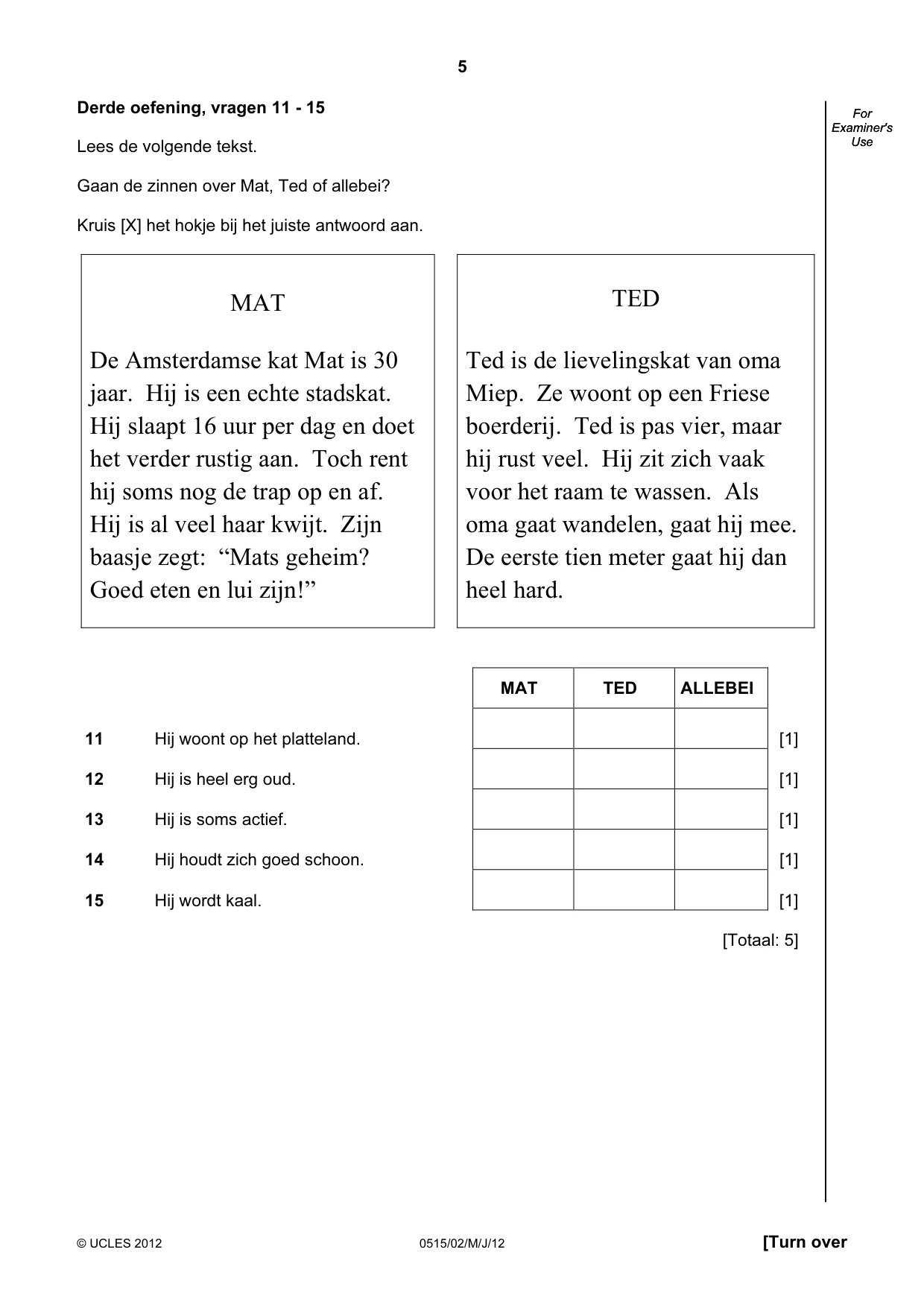 Cambridge IGCSE Dutch - Foreign Language 0515 2012 May/June Paper 2 · Variant 1 question paper, page 5 of 20