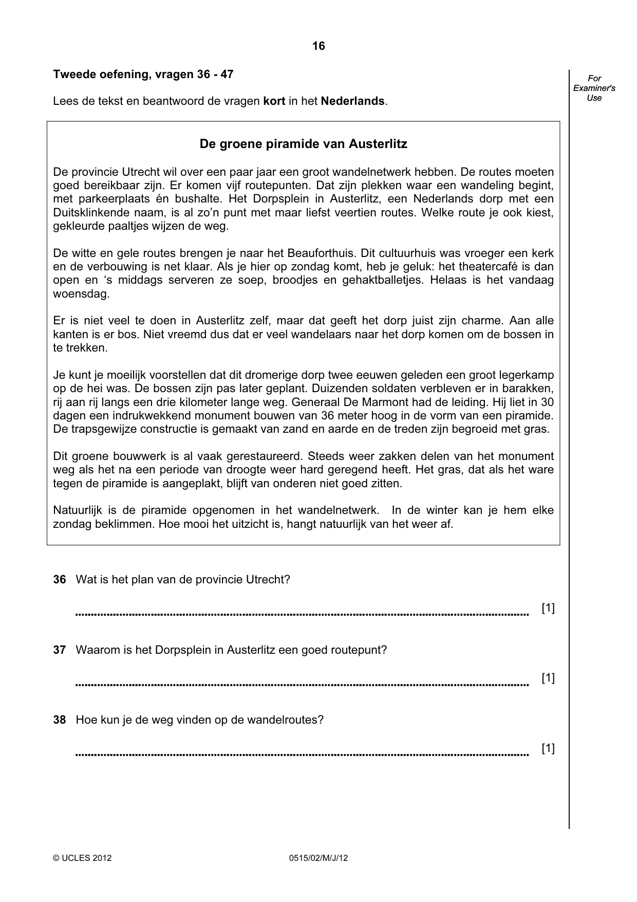 Cambridge IGCSE Dutch - Foreign Language 0515 2012 May/June Paper 2 · Variant 1 question paper, page 16 of 20