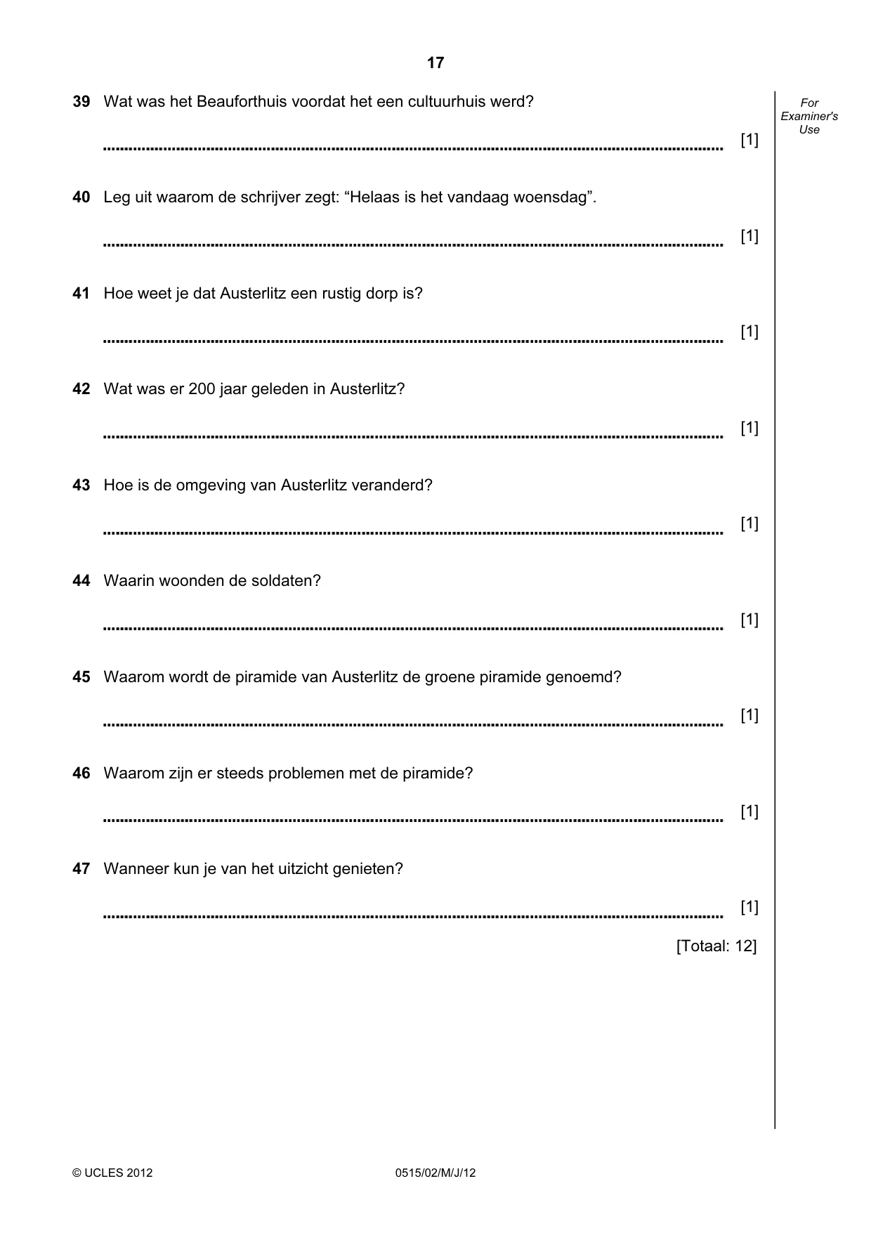 Cambridge IGCSE Dutch - Foreign Language 0515 2012 May/June Paper 2 · Variant 1 question paper, page 17 of 20