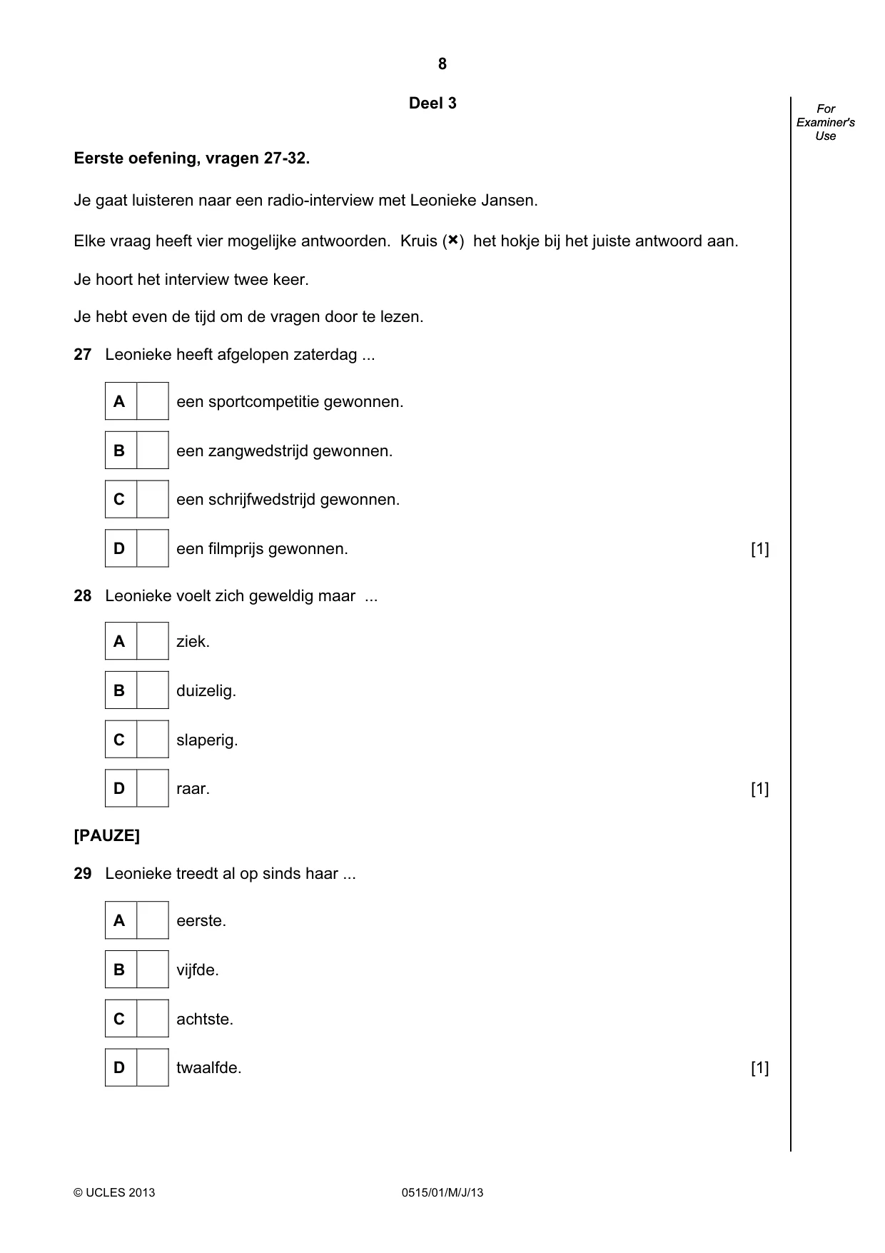 Cambridge IGCSE Dutch - Foreign Language 0515 2013 May/June Paper 1 · Variant 1 question paper, page 8 of 12