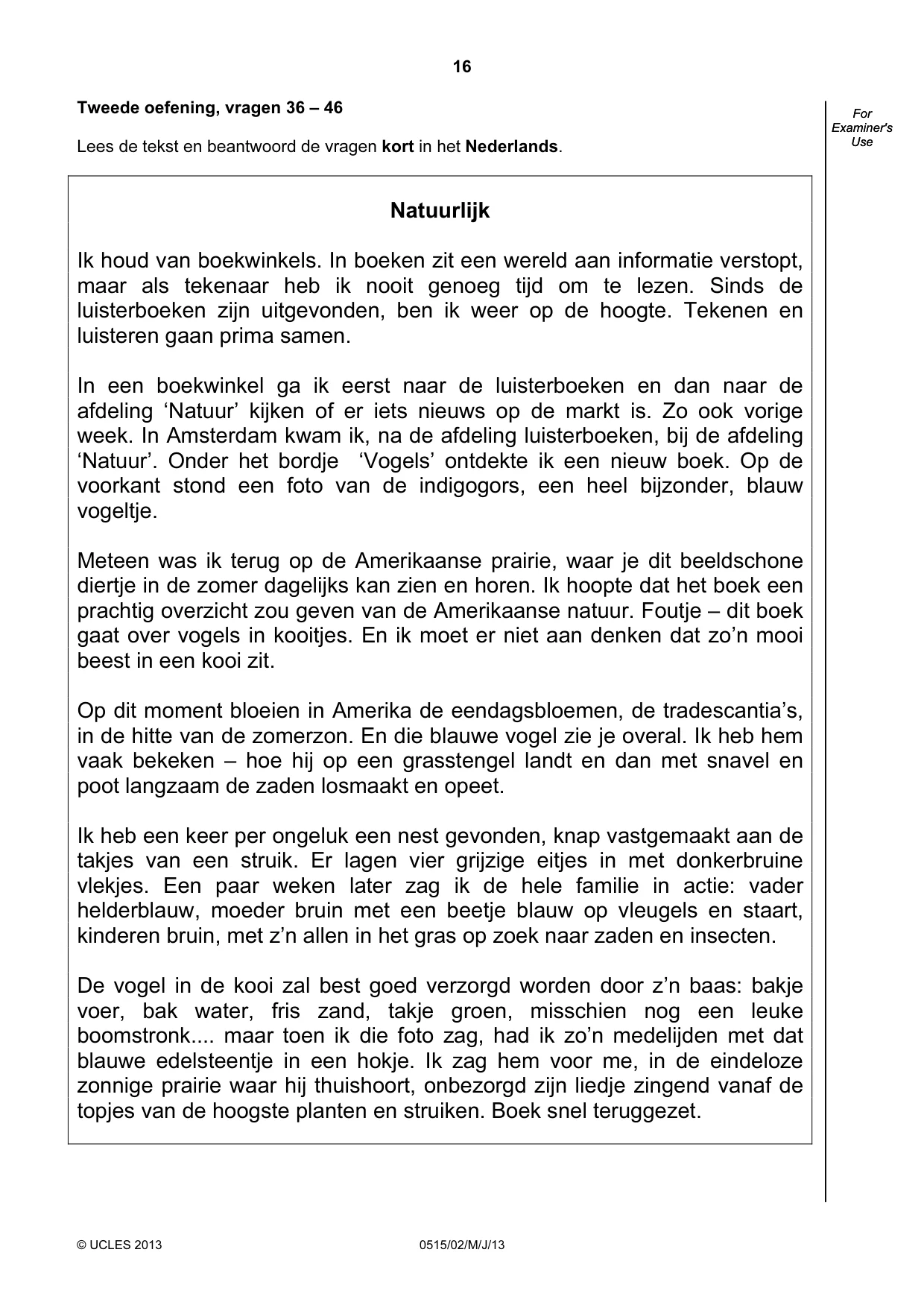 Cambridge IGCSE Dutch - Foreign Language 0515 2013 May/June Paper 2 · Variant 1 question paper, page 16 of 20
