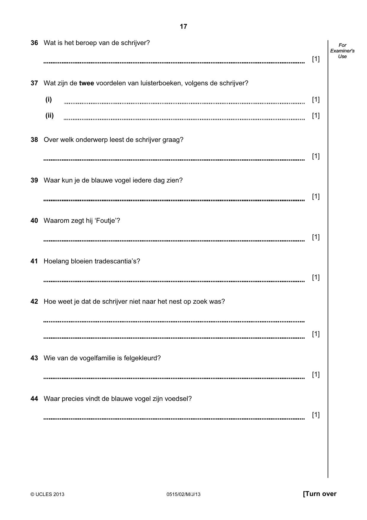 Cambridge IGCSE Dutch - Foreign Language 0515 2013 May/June Paper 2 · Variant 1 question paper, page 17 of 20