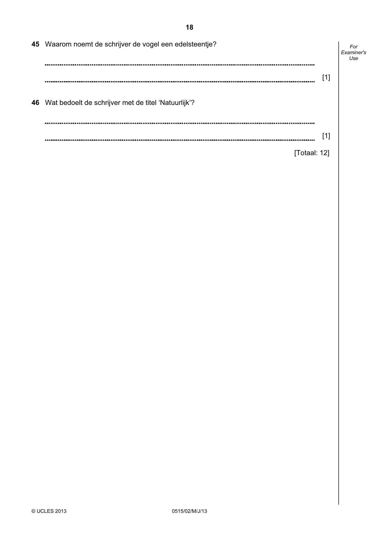 Cambridge IGCSE Dutch - Foreign Language 0515 2013 May/June Paper 2 · Variant 1 question paper, page 18 of 20
