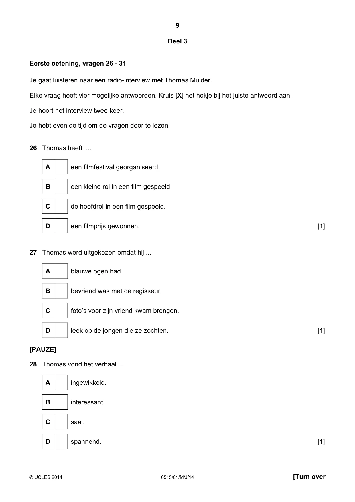 Cambridge IGCSE Dutch - Foreign Language 0515 2014 May/June Paper 1 · Variant 1 question paper, page 9 of 12