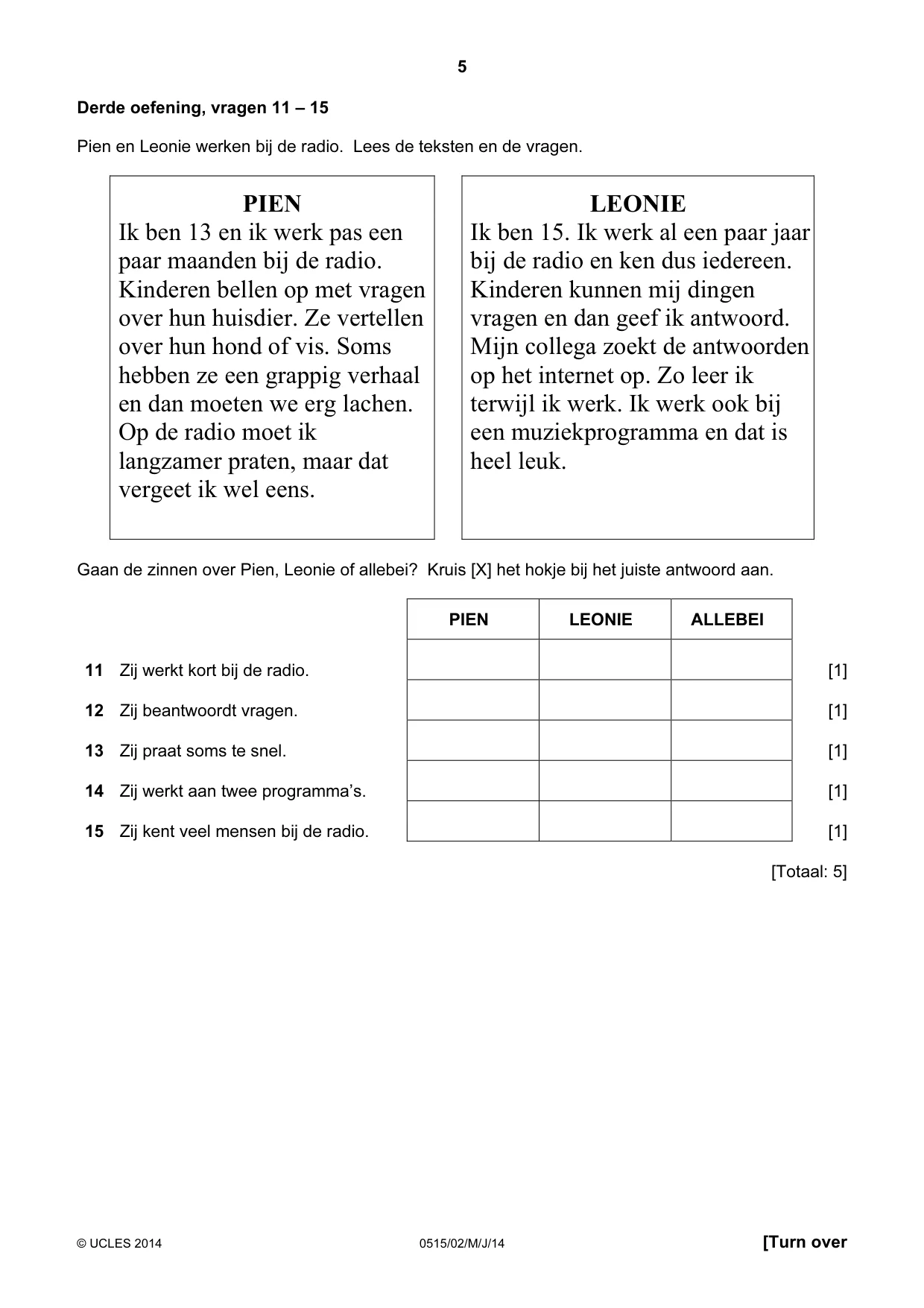 Cambridge IGCSE Dutch - Foreign Language 0515 2014 May/June Paper 2 · Variant 1 question paper, page 5 of 16