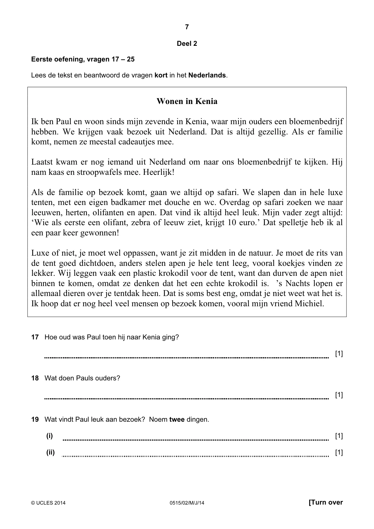 Cambridge IGCSE Dutch - Foreign Language 0515 2014 May/June Paper 2 · Variant 1 question paper, page 7 of 16