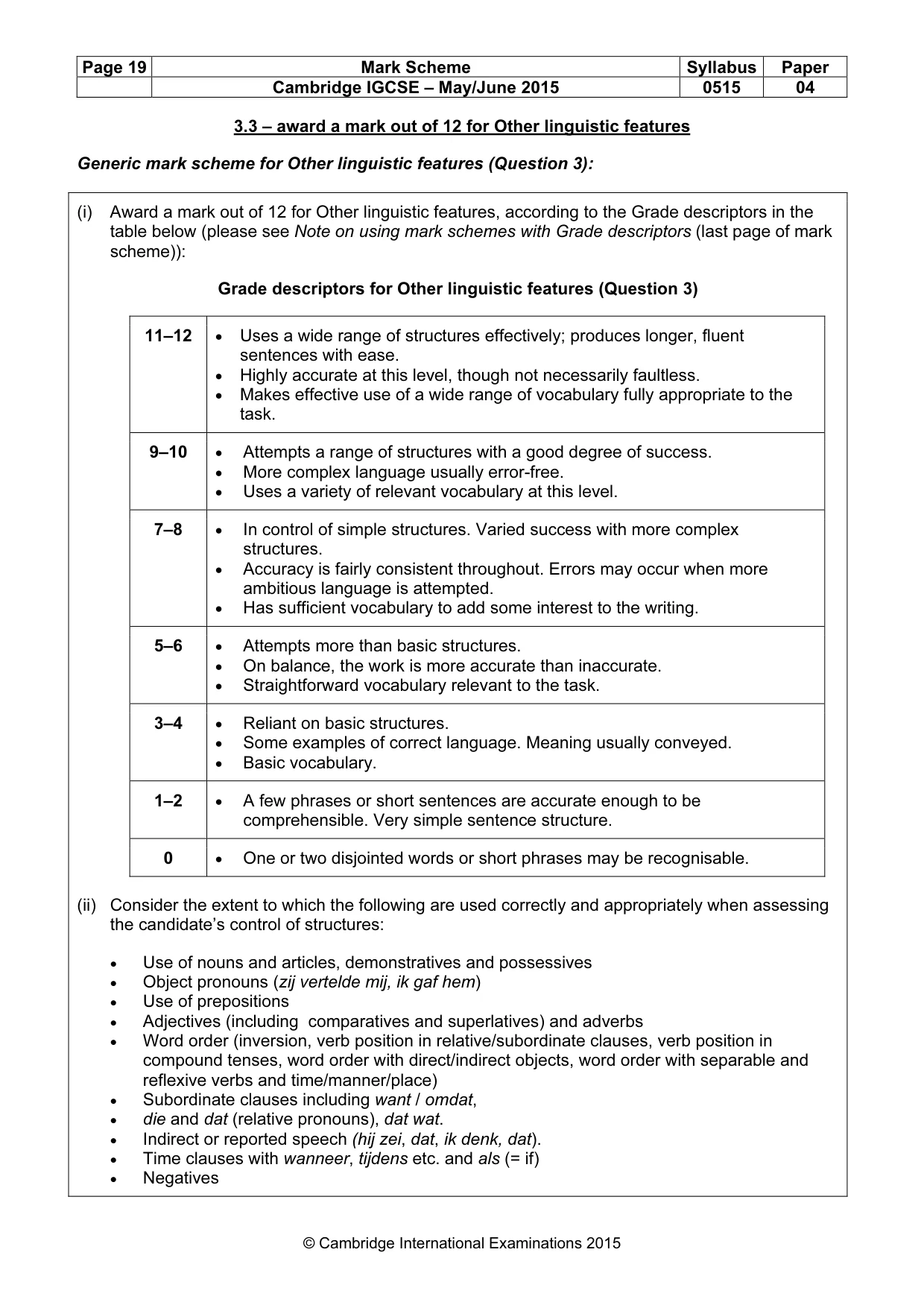 Mark scheme, page 19 of 20