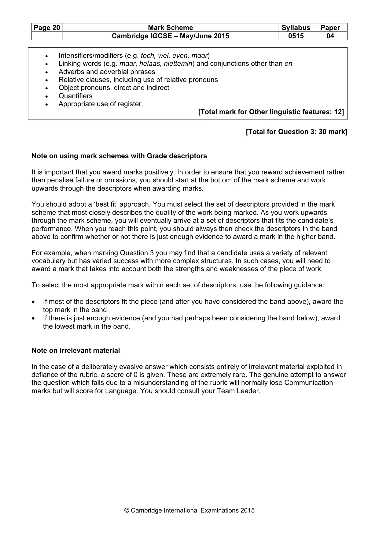 Mark scheme, page 20 of 20