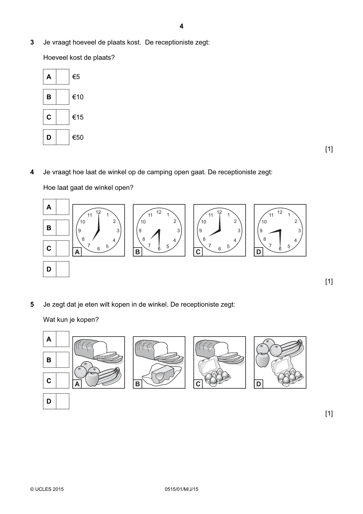Cambridge IGCSE Dutch - Foreign Language 0515 2015 May/June Paper 1 · Variant 1 question paper, page 4 of 12