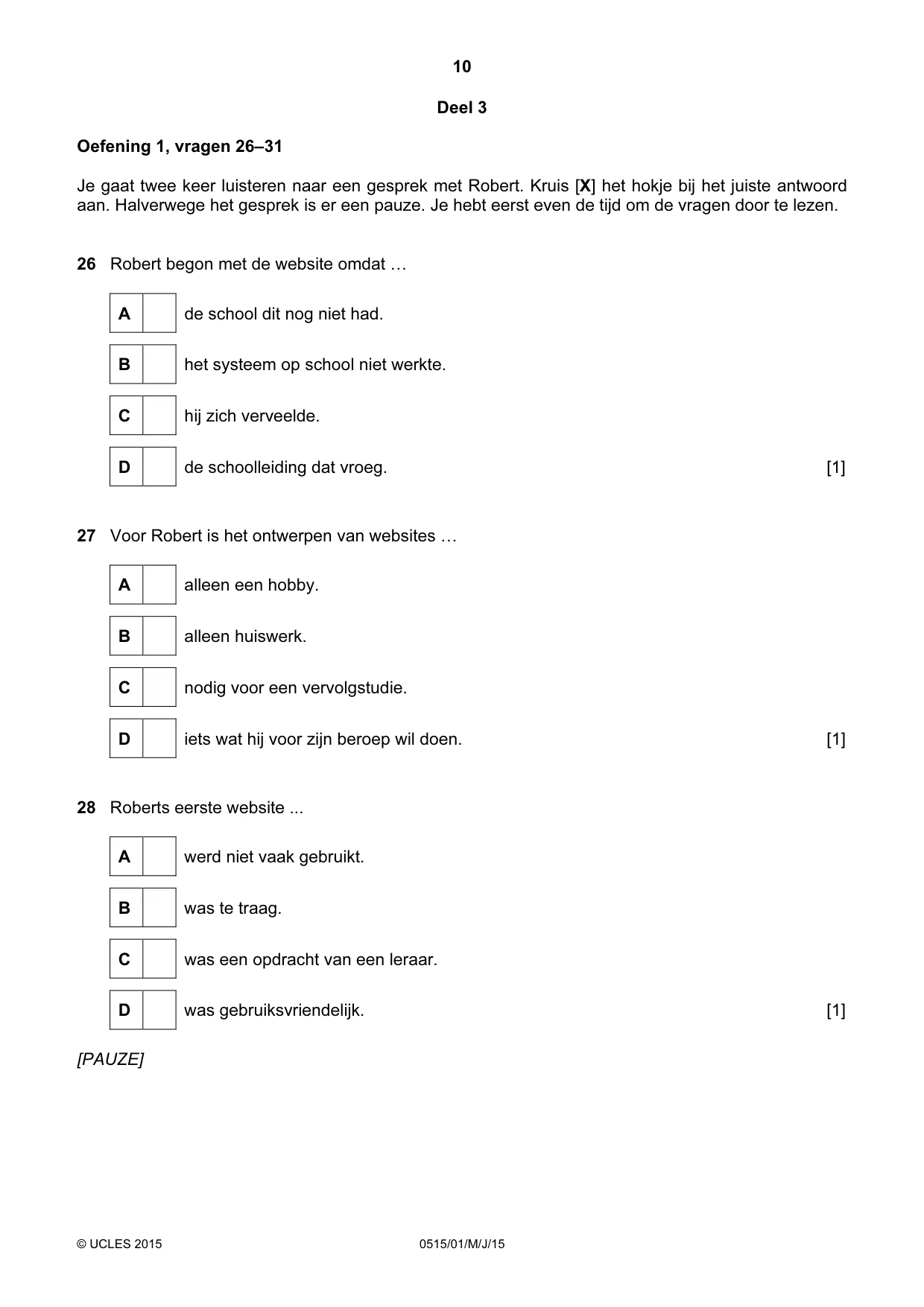 Cambridge IGCSE Dutch - Foreign Language 0515 2015 May/June Paper 1 · Variant 1 question paper, page 10 of 12