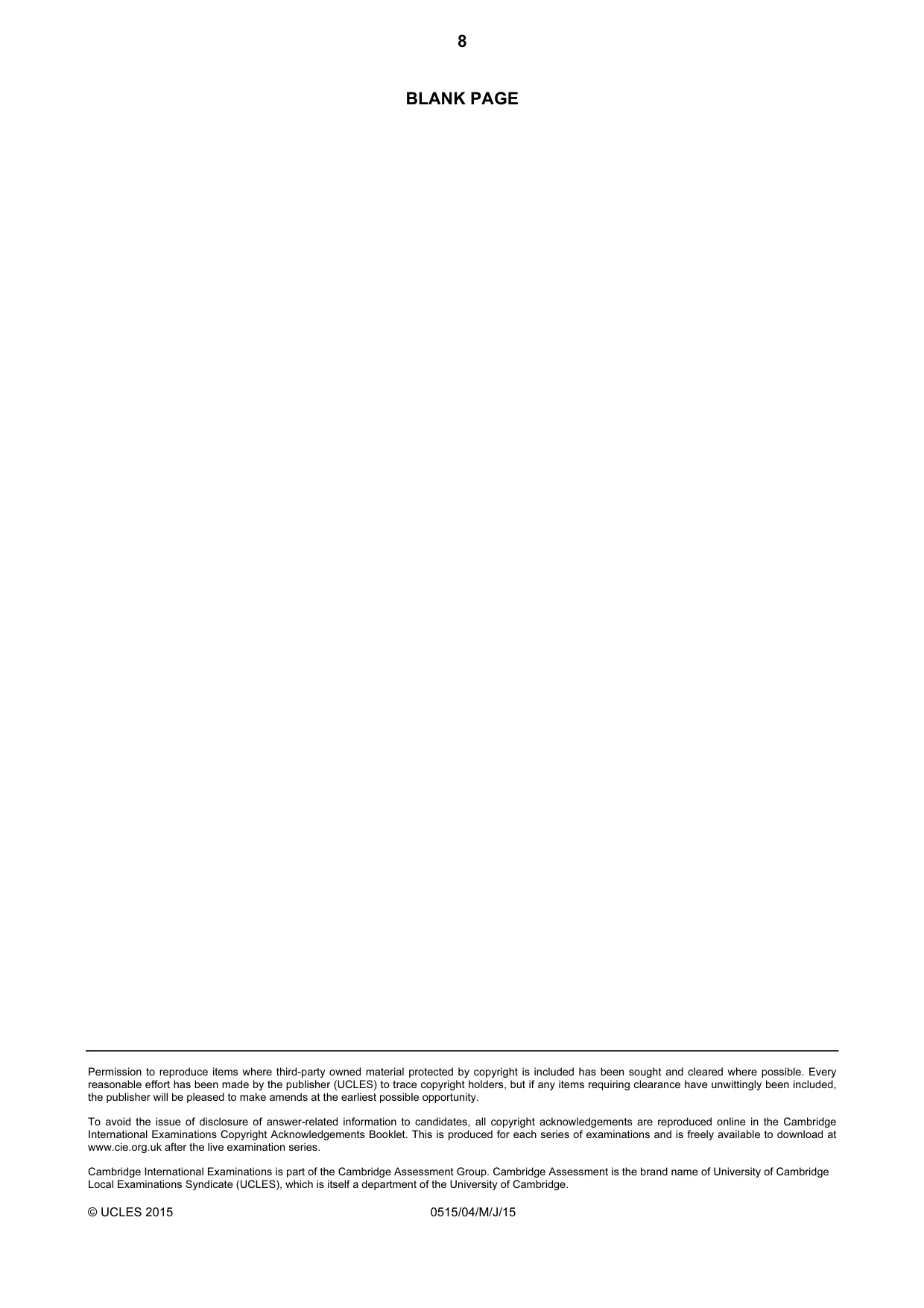 Cambridge IGCSE Dutch - Foreign Language 0515 2015 May/June Paper 4 · Variant 1 question paper, page 8 of 8