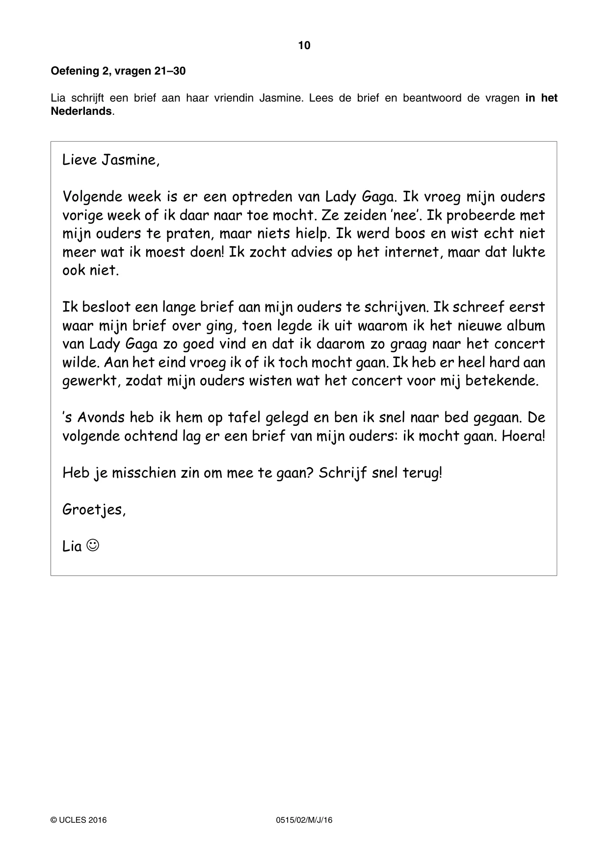 Cambridge IGCSE Dutch - Foreign Language 0515 2016 May/June Paper 2 · Variant 0 question paper, page 10 of 16