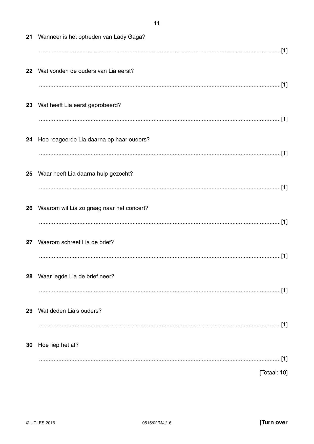 Cambridge IGCSE Dutch - Foreign Language 0515 2016 May/June Paper 2 · Variant 0 question paper, page 11 of 16