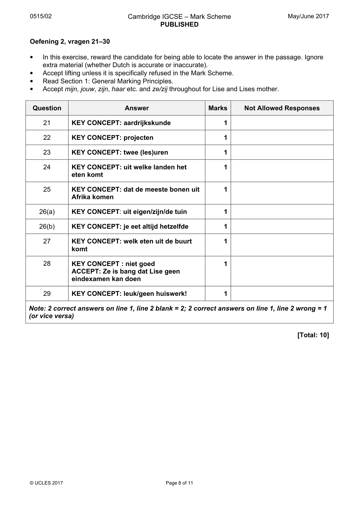 Mark scheme, page 8 of 11