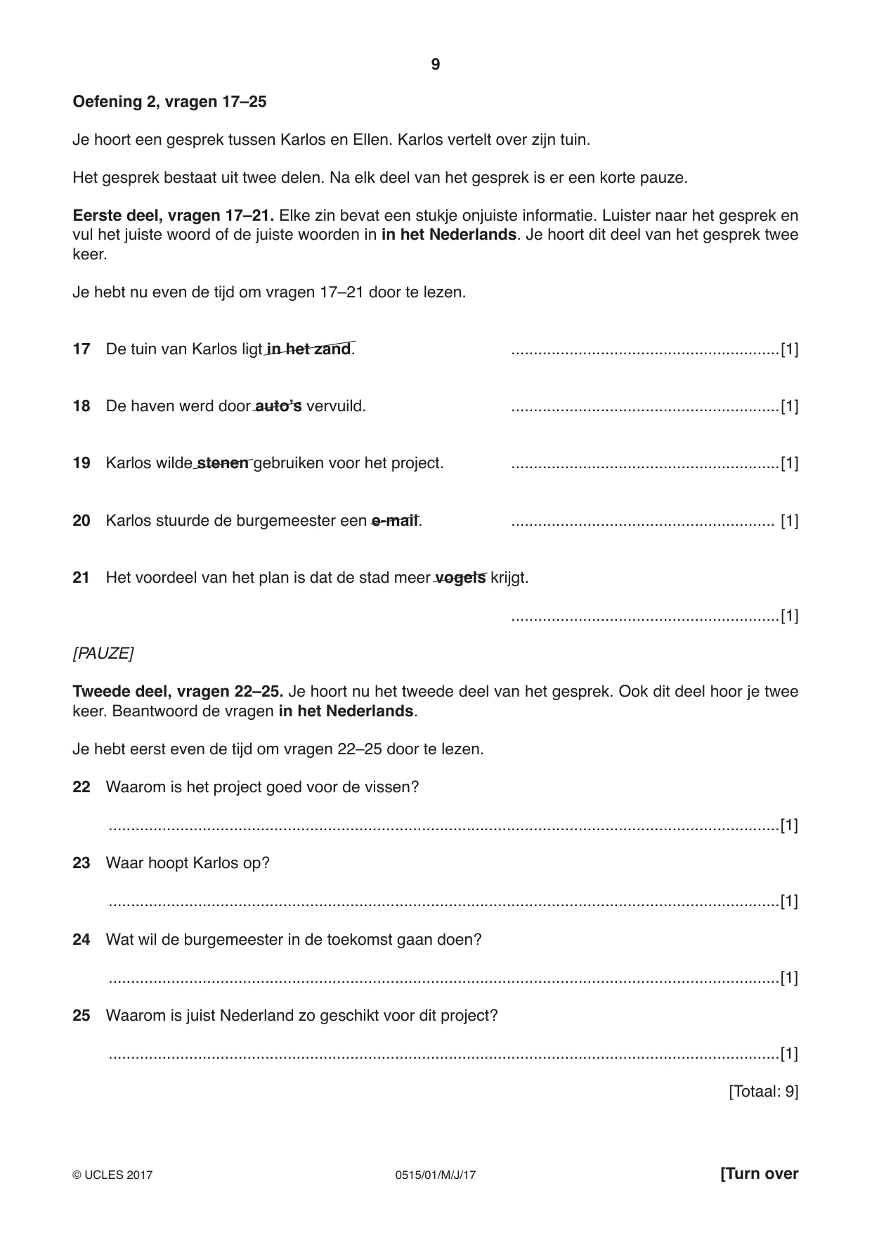 Cambridge IGCSE Dutch - Foreign Language 0515 2017 May/June Paper 1 · Variant 1 question paper, page 9 of 12