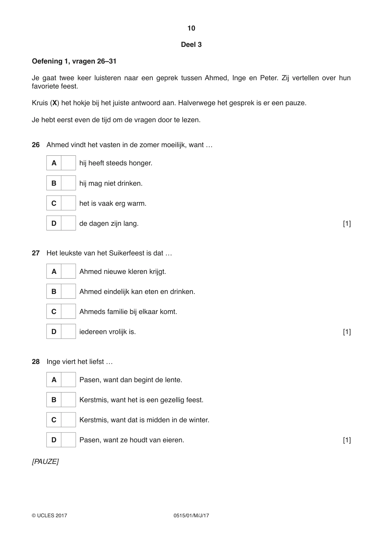 Cambridge IGCSE Dutch - Foreign Language 0515 2017 May/June Paper 1 · Variant 1 question paper, page 10 of 12