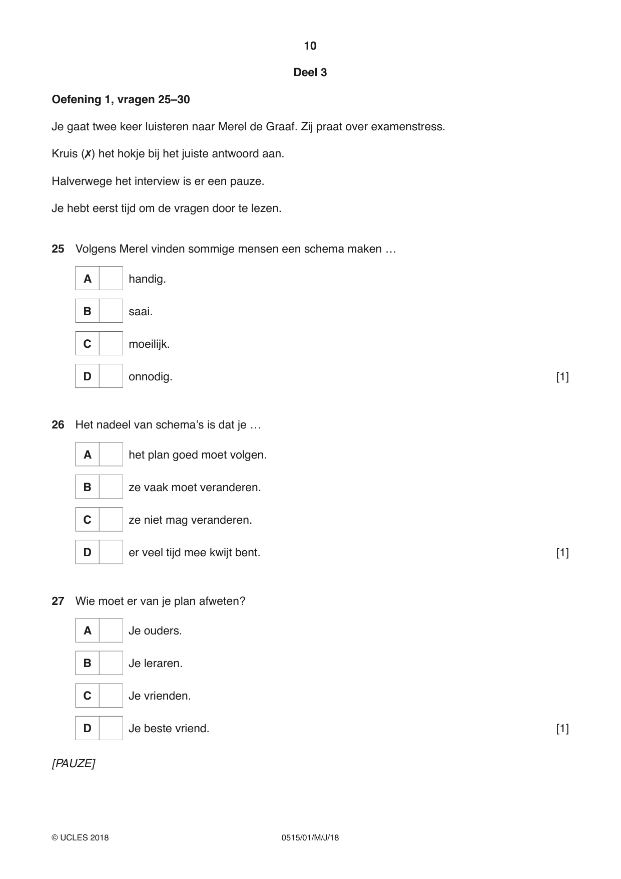 Cambridge IGCSE Dutch - Foreign Language 0515 2018 May/June Paper 1 · Variant 0 question paper, page 10 of 12