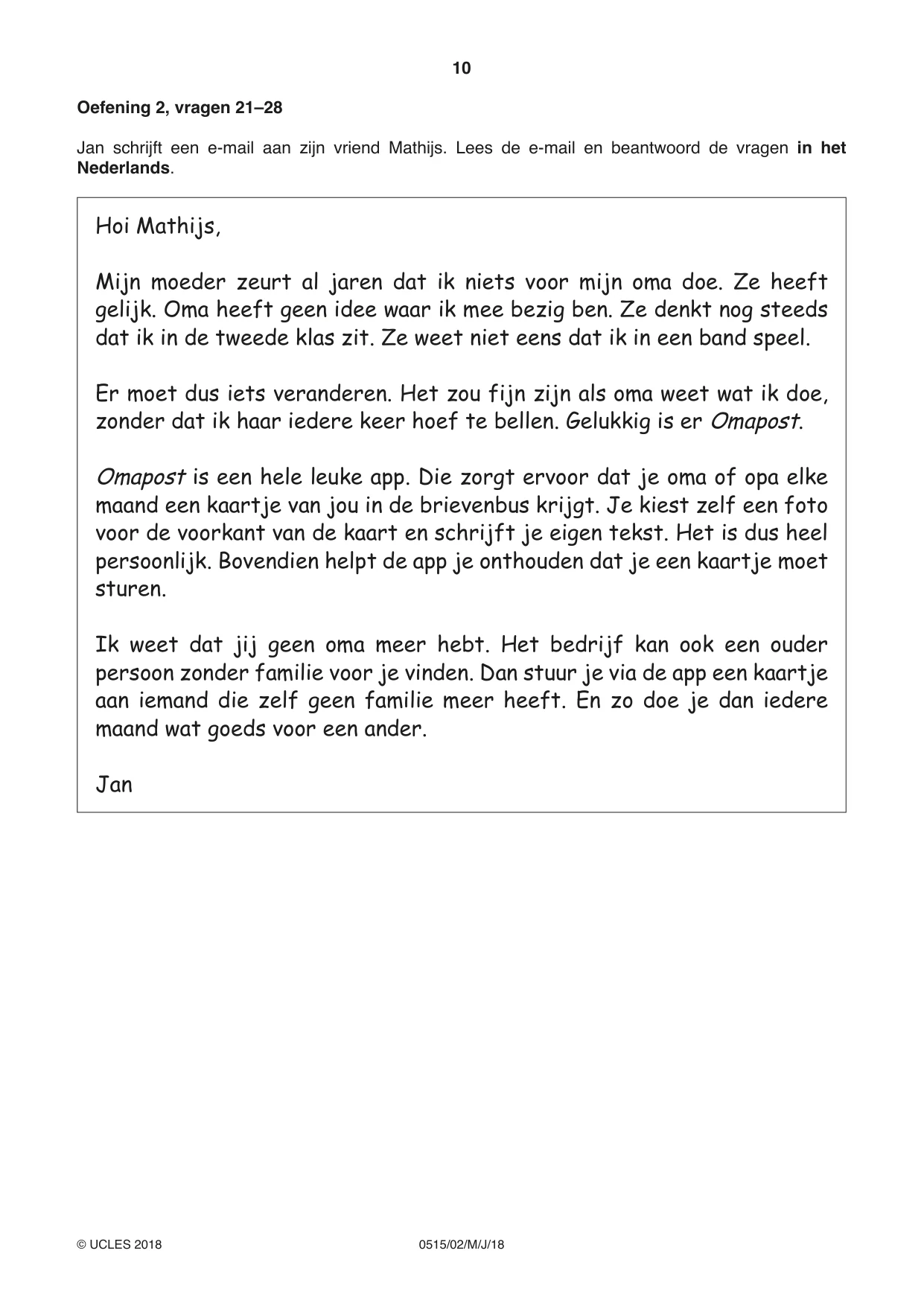 Cambridge IGCSE Dutch - Foreign Language 0515 2018 May/June Paper 2 · Variant 0 question paper, page 10 of 16
