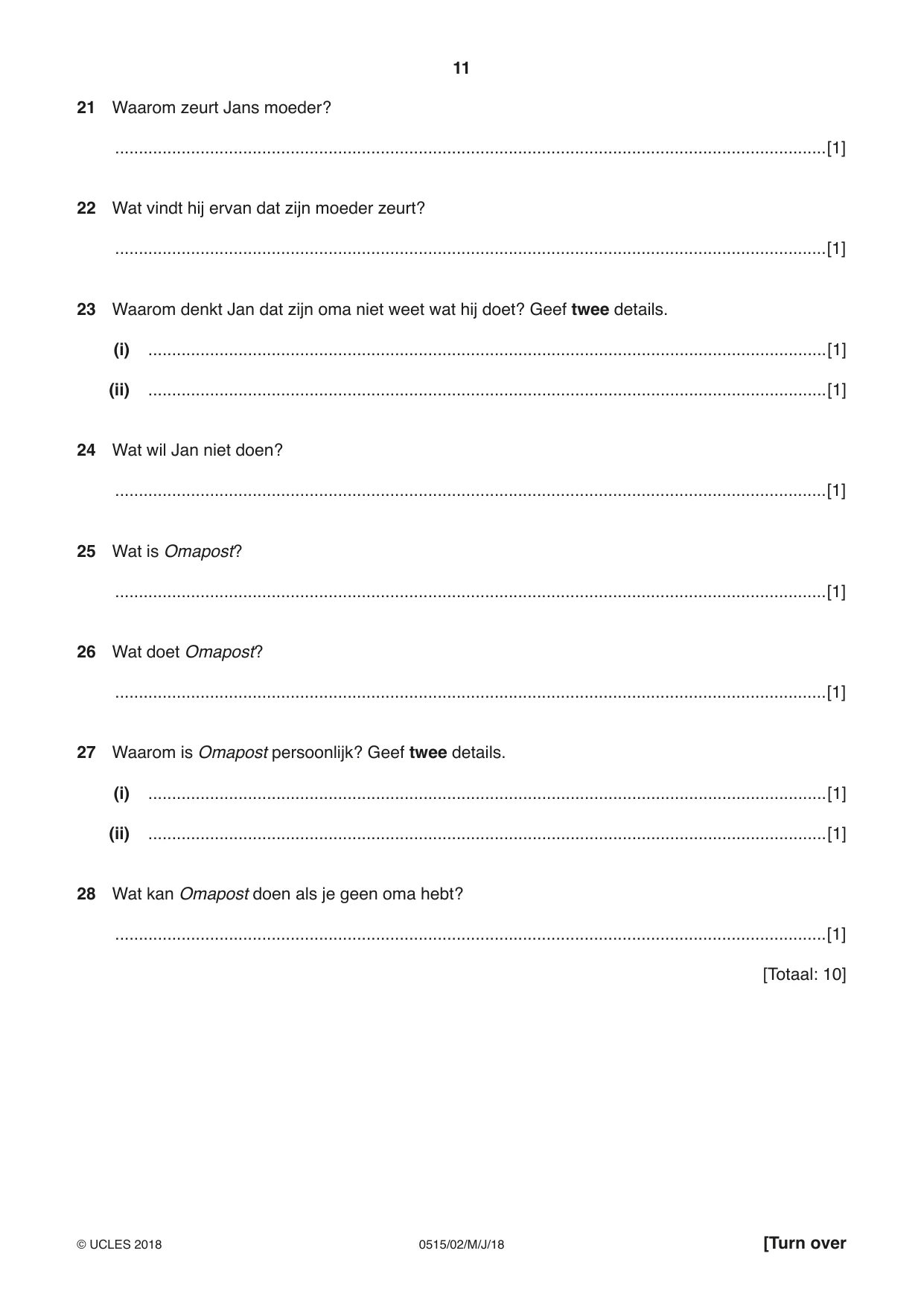 Cambridge IGCSE Dutch - Foreign Language 0515 2018 May/June Paper 2 · Variant 0 question paper, page 11 of 16