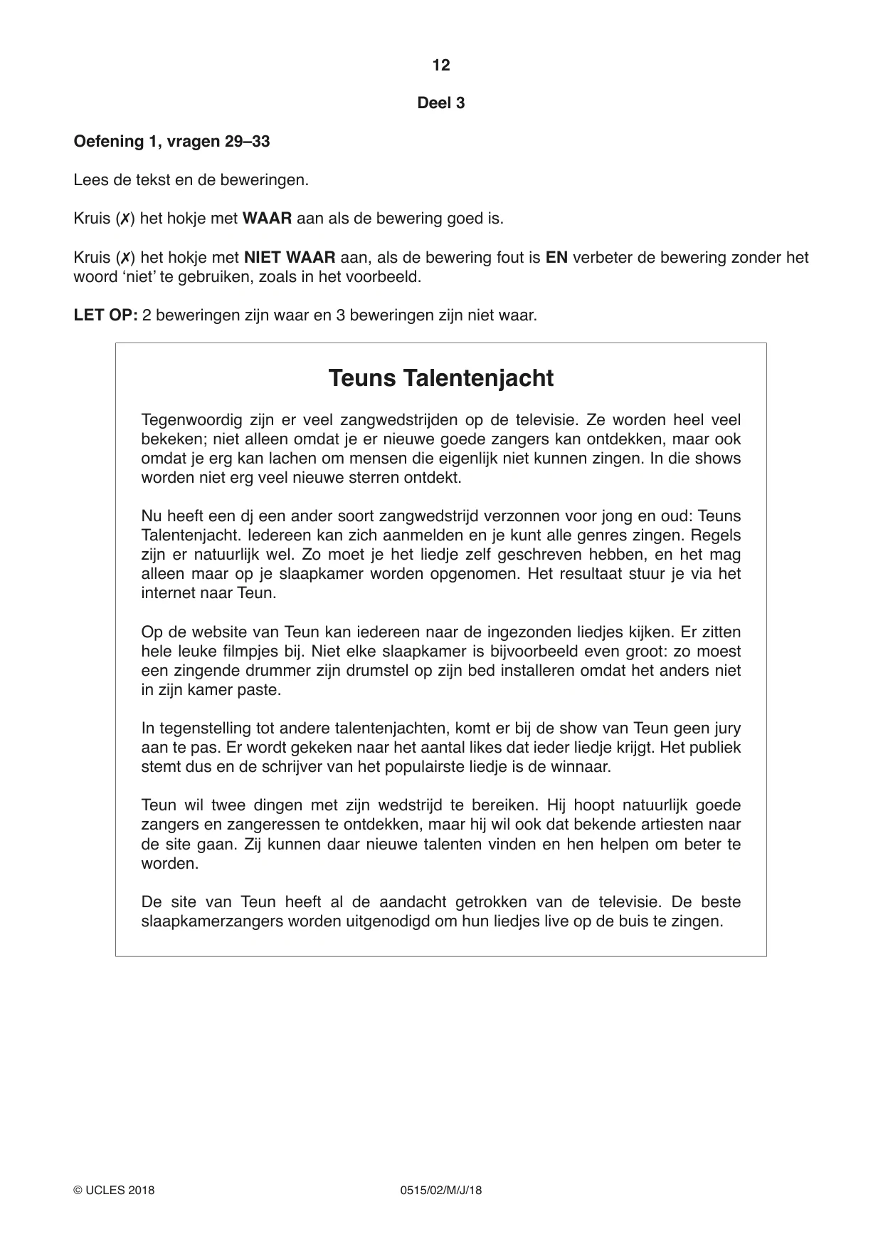Cambridge IGCSE Dutch - Foreign Language 0515 2018 May/June Paper 2 · Variant 0 question paper, page 12 of 16