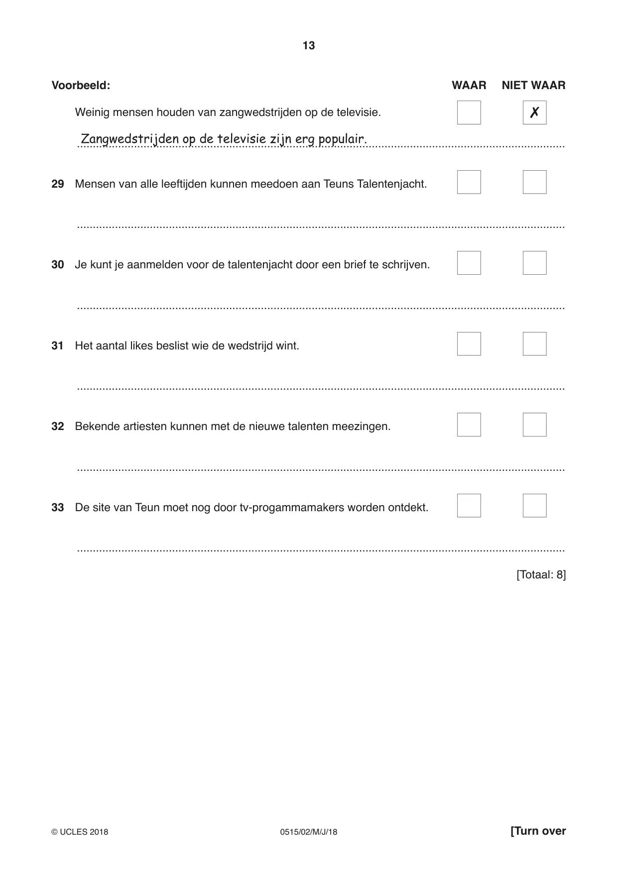 Cambridge IGCSE Dutch - Foreign Language 0515 2018 May/June Paper 2 · Variant 0 question paper, page 13 of 16