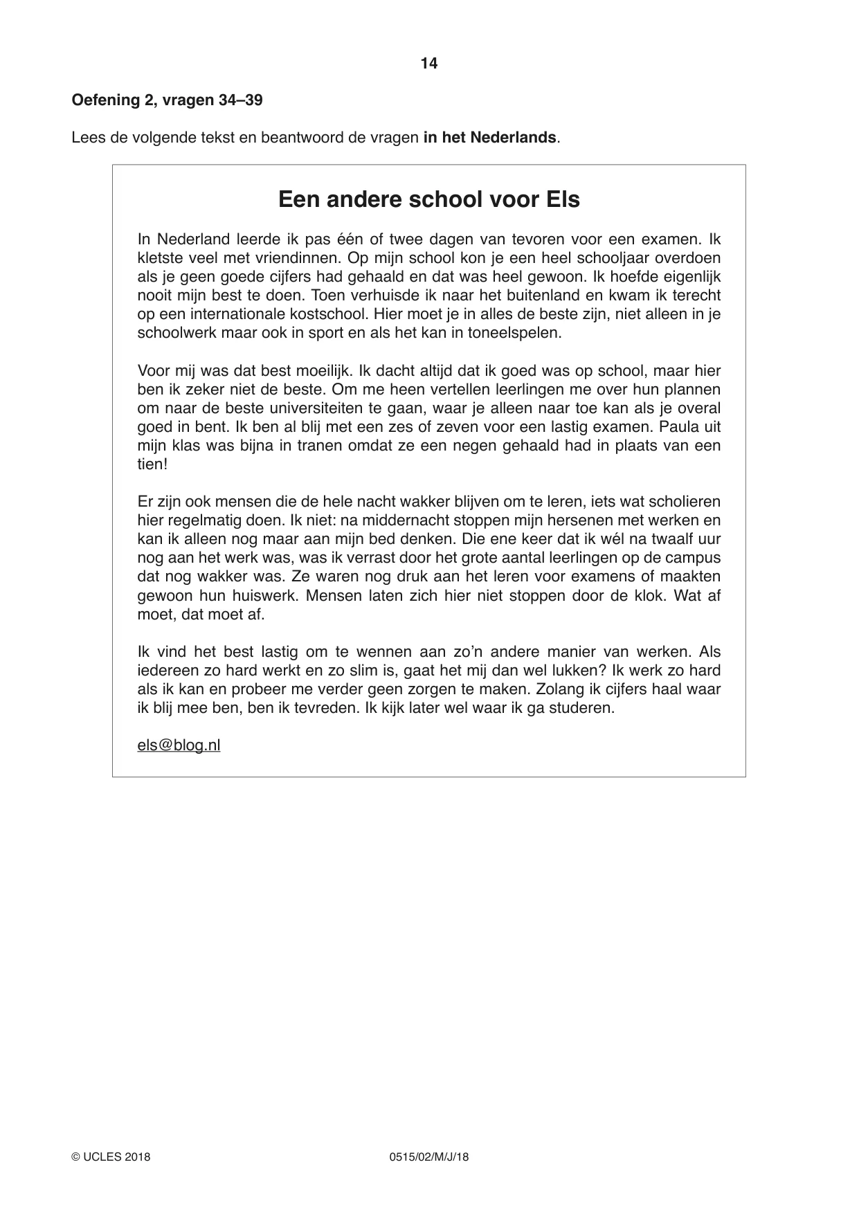 Cambridge IGCSE Dutch - Foreign Language 0515 2018 May/June Paper 2 · Variant 0 question paper, page 14 of 16