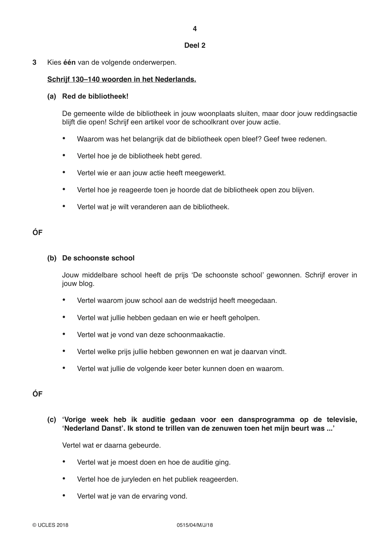Cambridge IGCSE Dutch - Foreign Language 0515 2018 May/June Paper 4 · Variant 0 question paper, page 4 of 8
