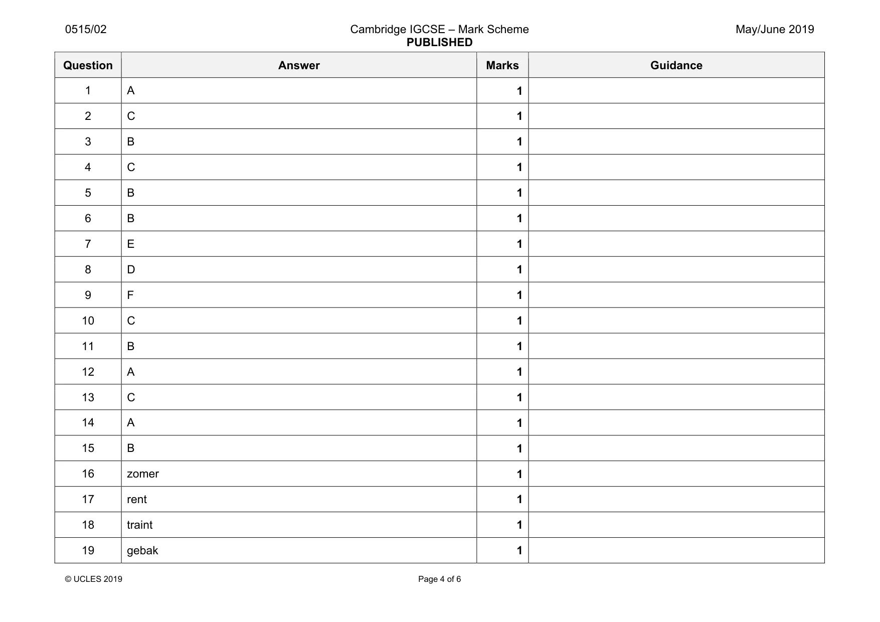 Mark scheme, page 4 of 6