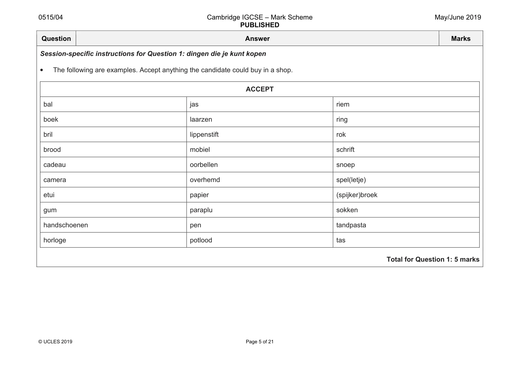 Mark scheme, page 5 of 21
