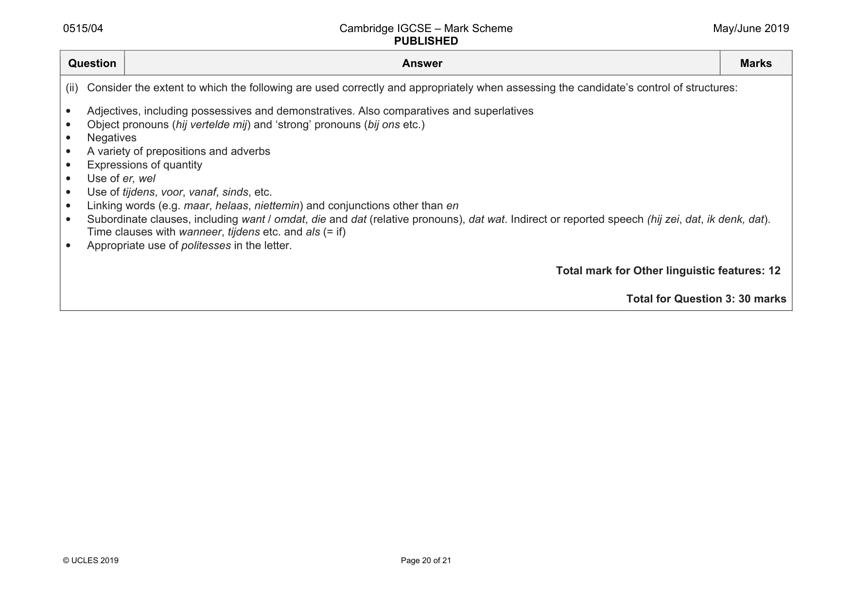 Mark scheme, page 20 of 21