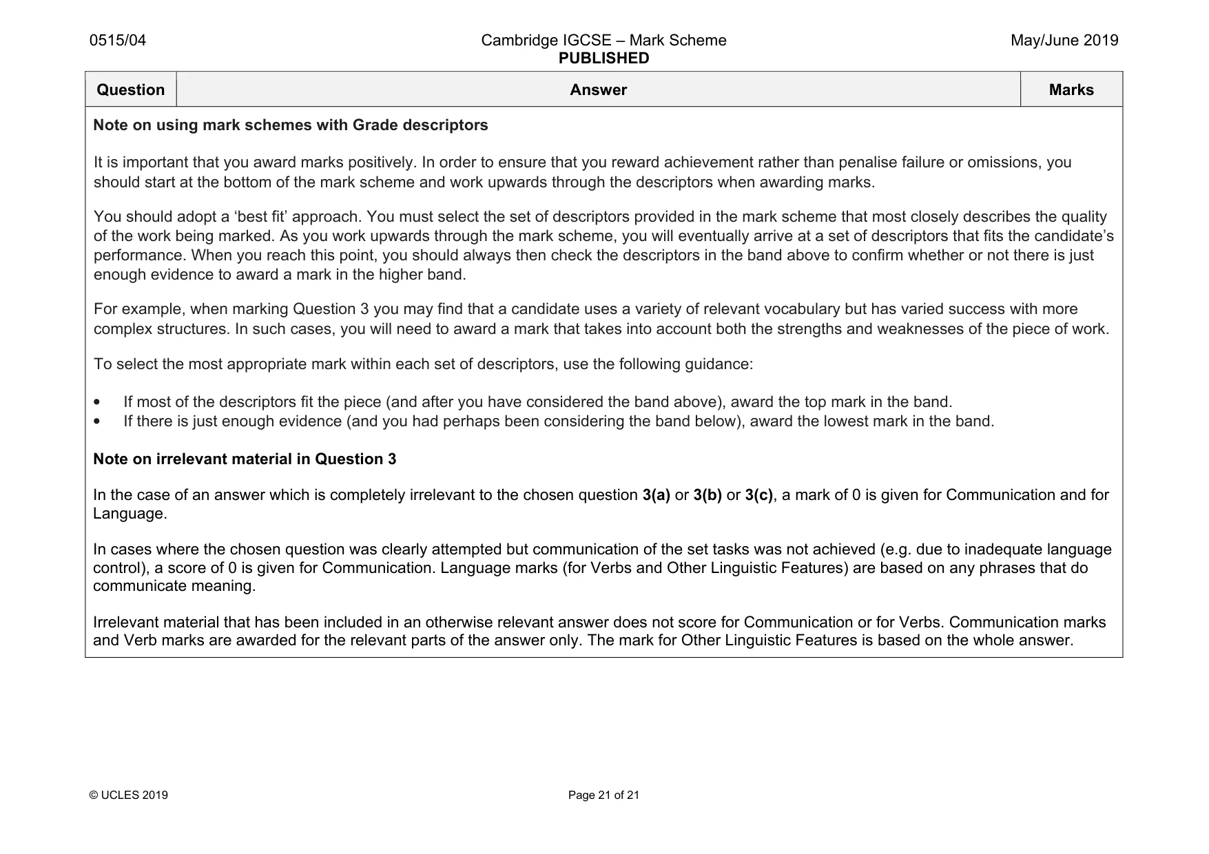 Mark scheme, page 21 of 21