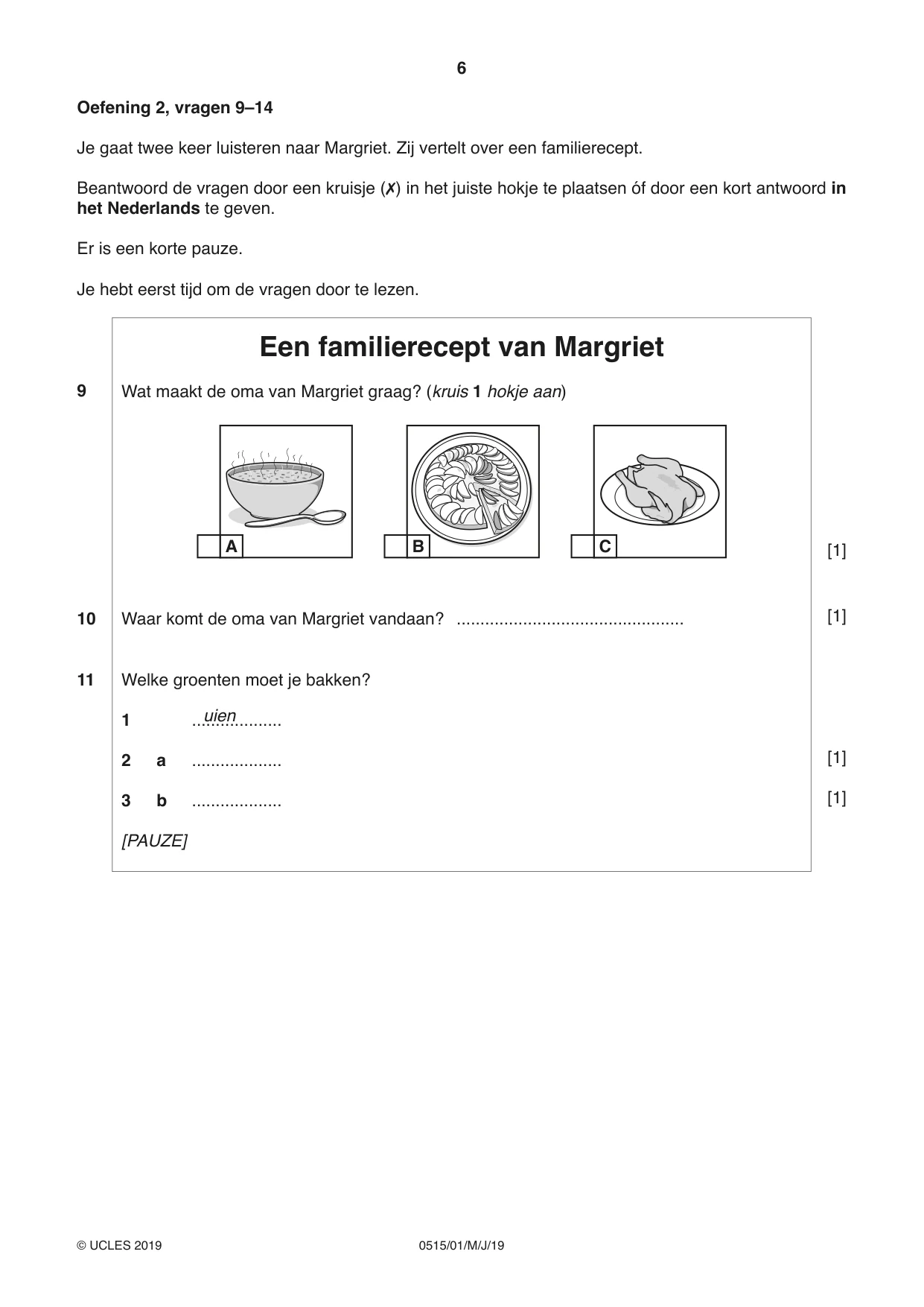 Cambridge IGCSE Dutch - Foreign Language 0515 2019 May/June Paper 1 · Variant 1 question paper, page 6 of 16