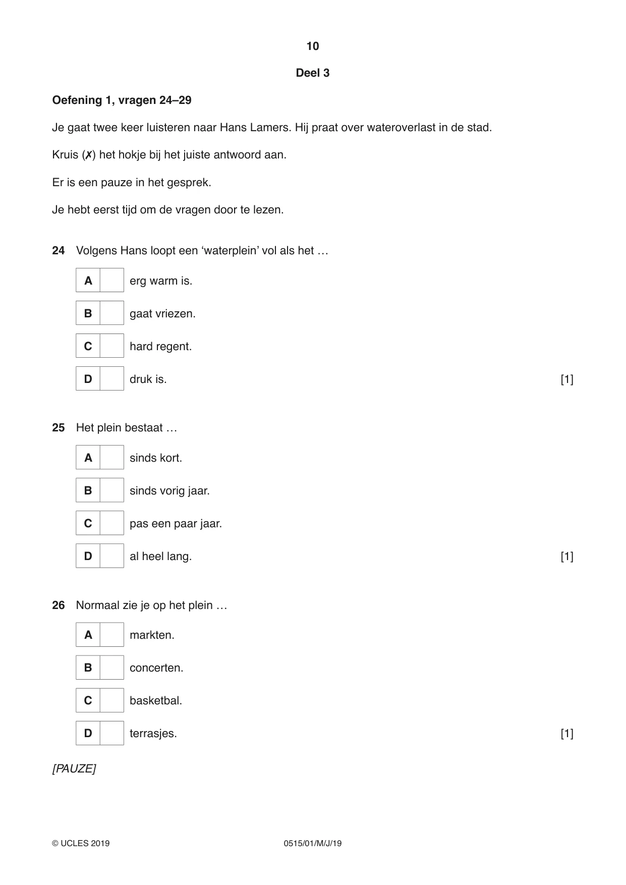 Cambridge IGCSE Dutch - Foreign Language 0515 2019 May/June Paper 1 · Variant 1 question paper, page 10 of 16