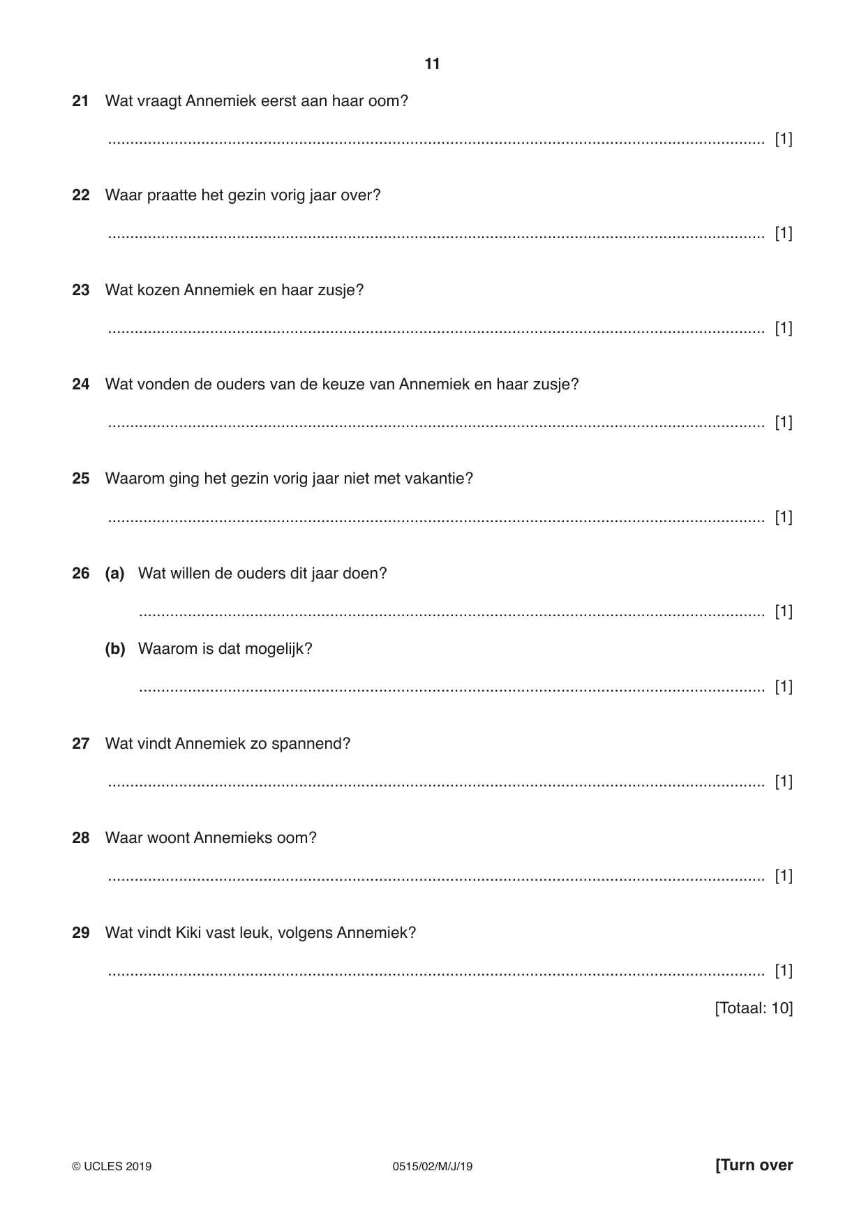 Cambridge IGCSE Dutch - Foreign Language 0515 2019 May/June Paper 2 · Variant 1 question paper, page 11 of 16