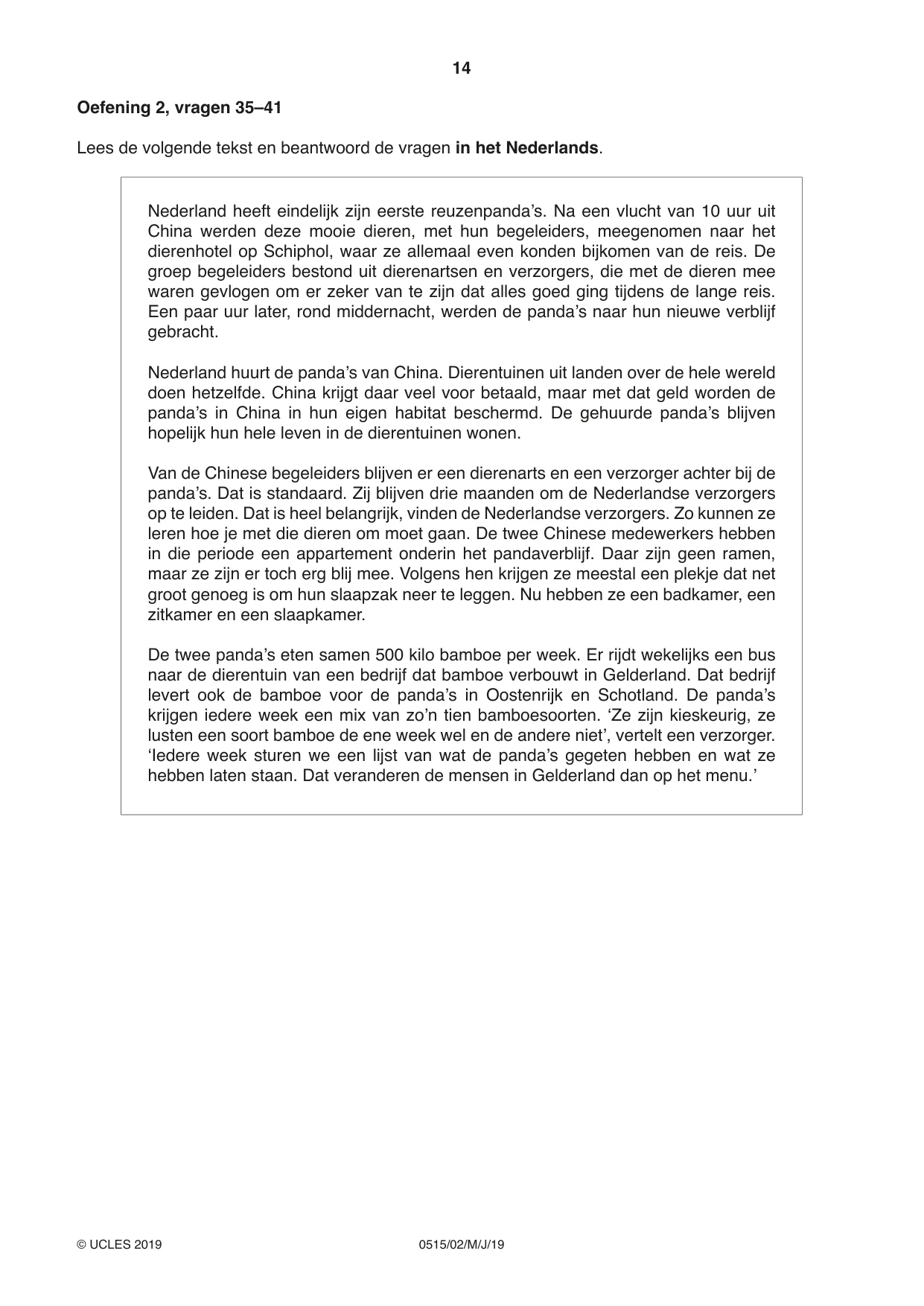 Cambridge IGCSE Dutch - Foreign Language 0515 2019 May/June Paper 2 · Variant 1 question paper, page 14 of 16
