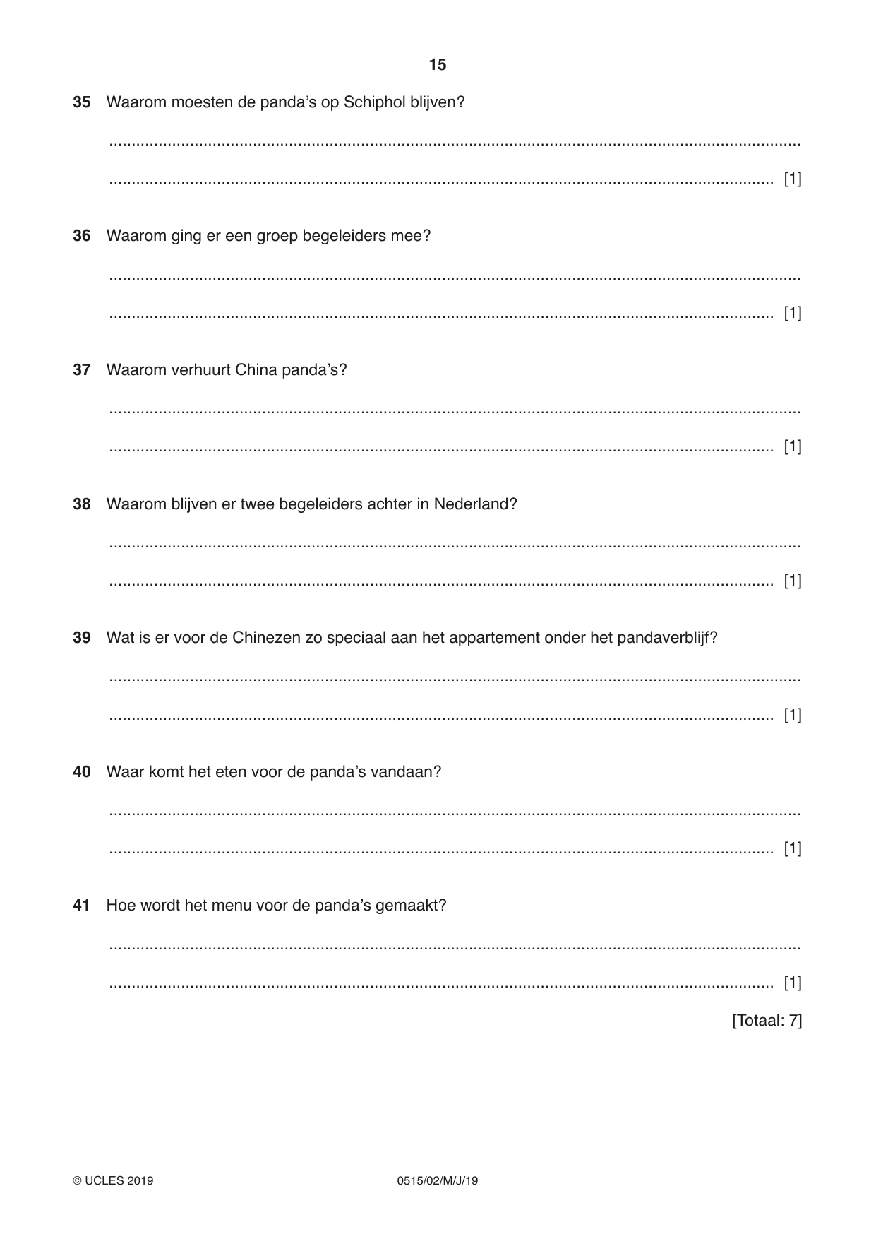 Cambridge IGCSE Dutch - Foreign Language 0515 2019 May/June Paper 2 · Variant 1 question paper, page 15 of 16