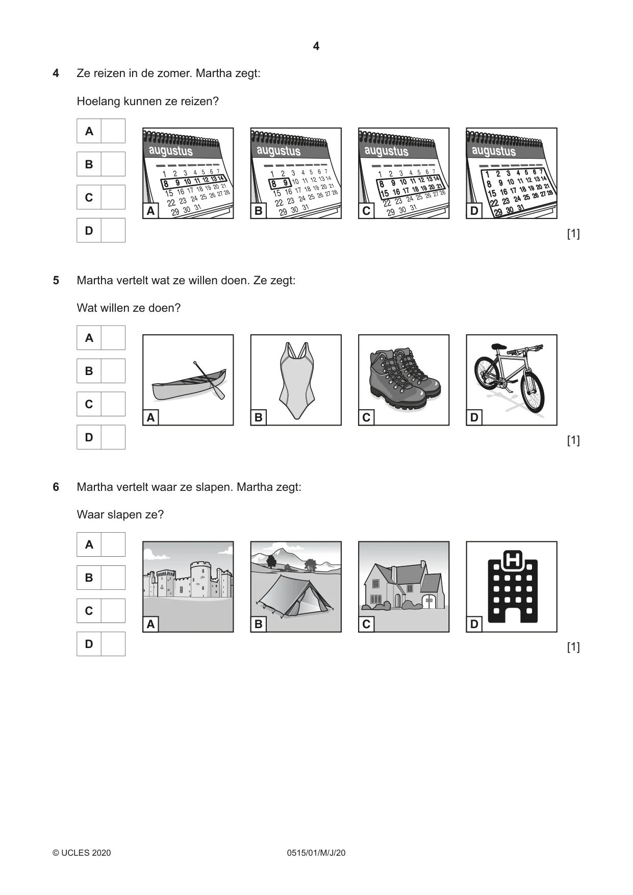 Cambridge IGCSE Dutch - Foreign Language 0515 2020 May/June Paper 1 · Variant 0 question paper, page 4 of 16