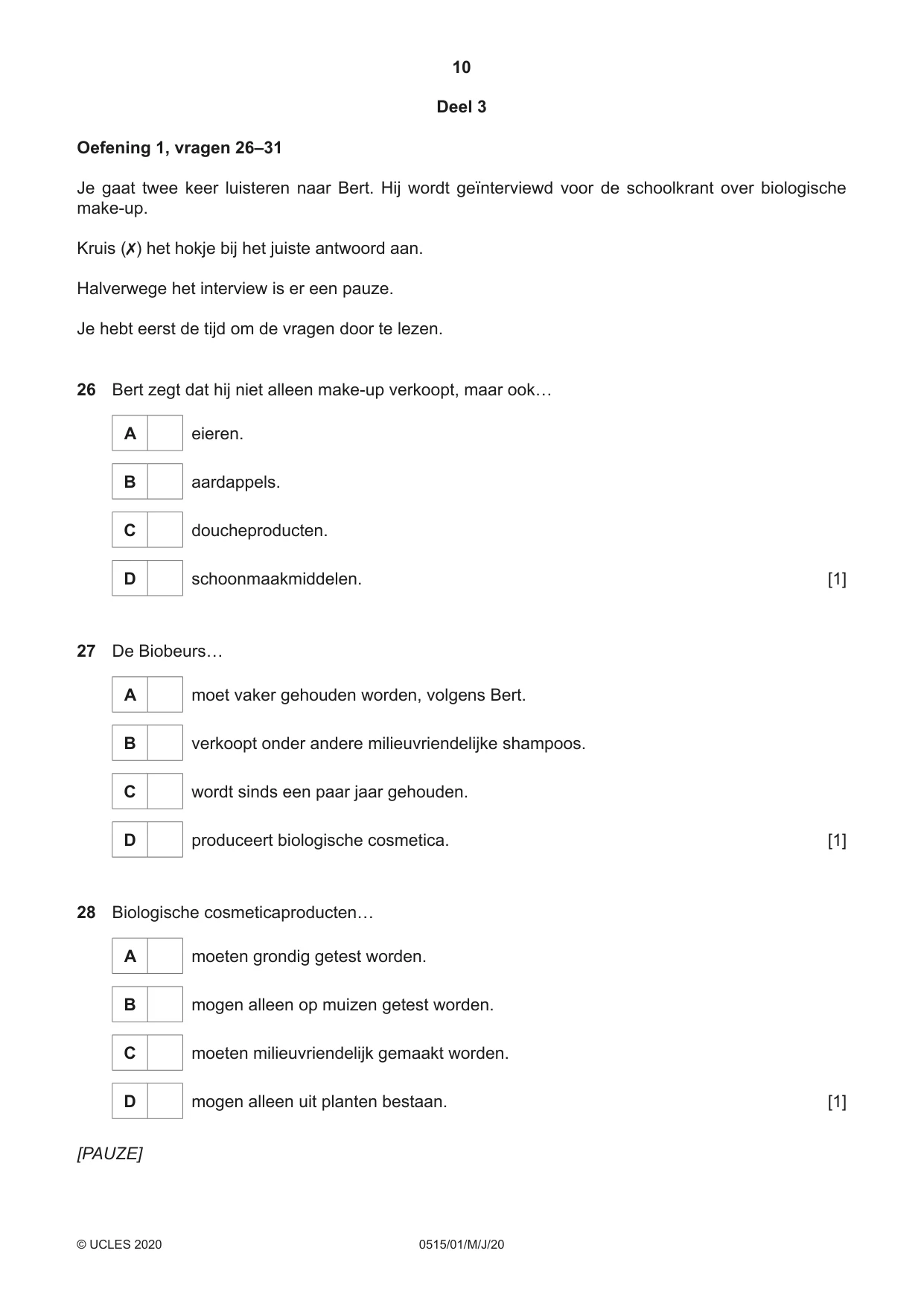 Cambridge IGCSE Dutch - Foreign Language 0515 2020 May/June Paper 1 · Variant 0 question paper, page 10 of 16