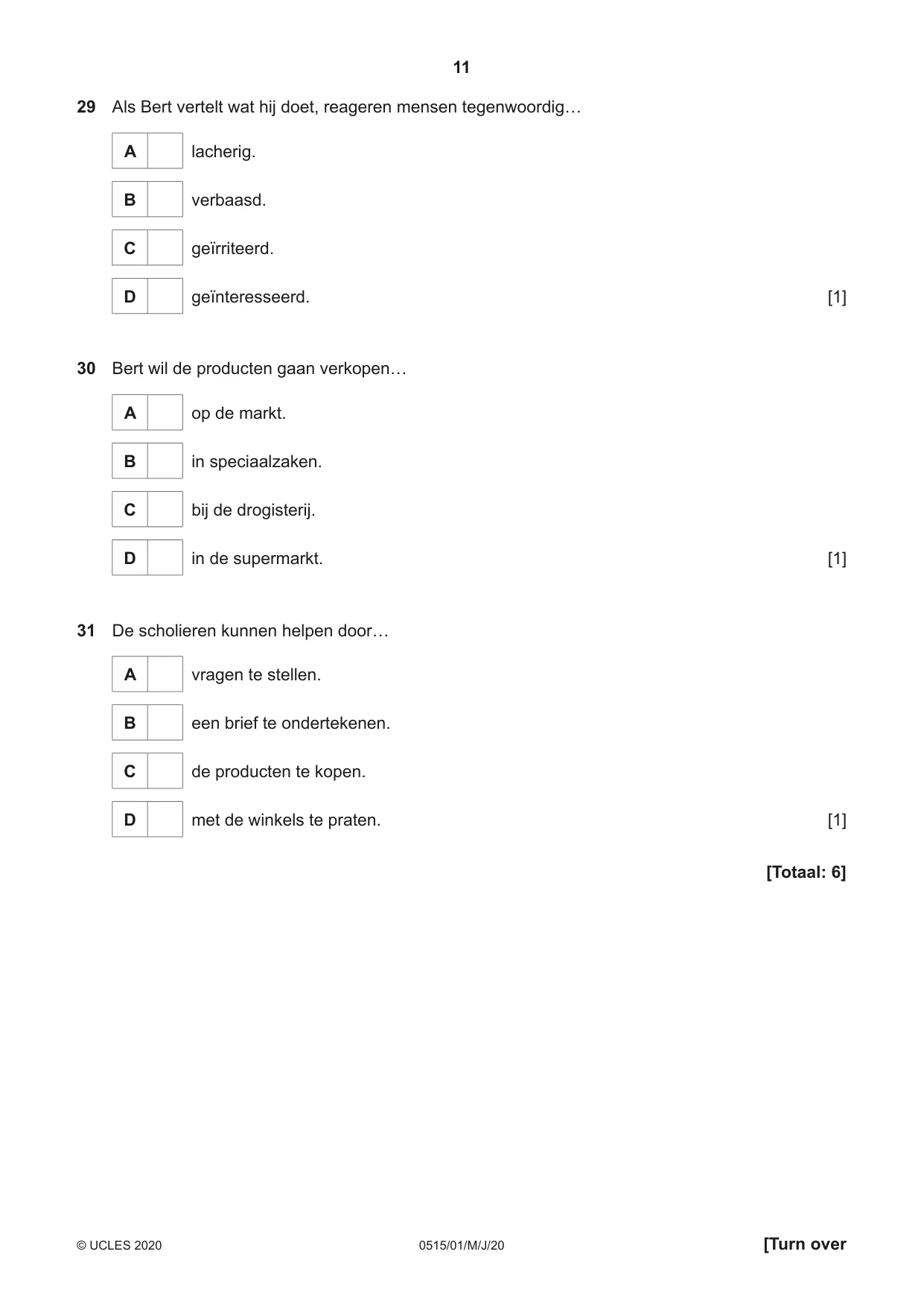 Cambridge IGCSE Dutch - Foreign Language 0515 2020 May/June Paper 1 · Variant 0 question paper, page 11 of 16